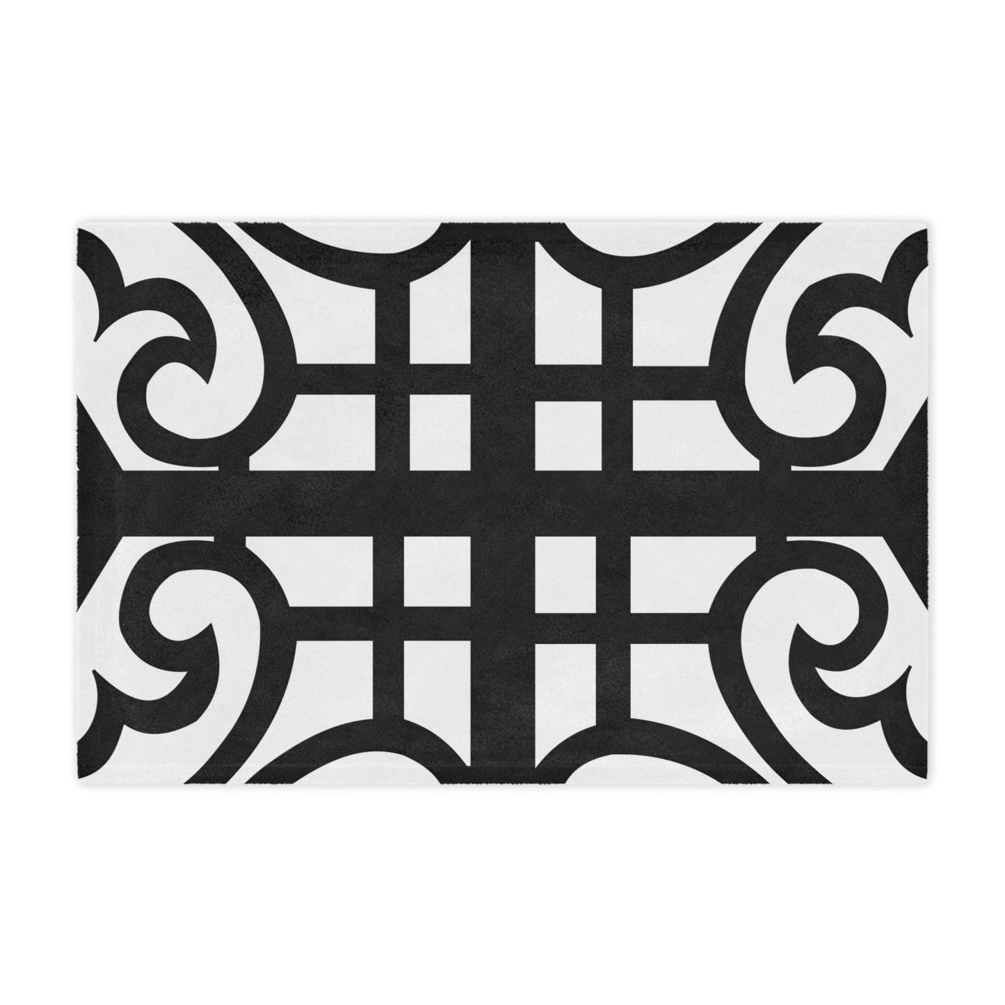 Geometric Scrolled Minky Blanket — Black & White Decorative Throw