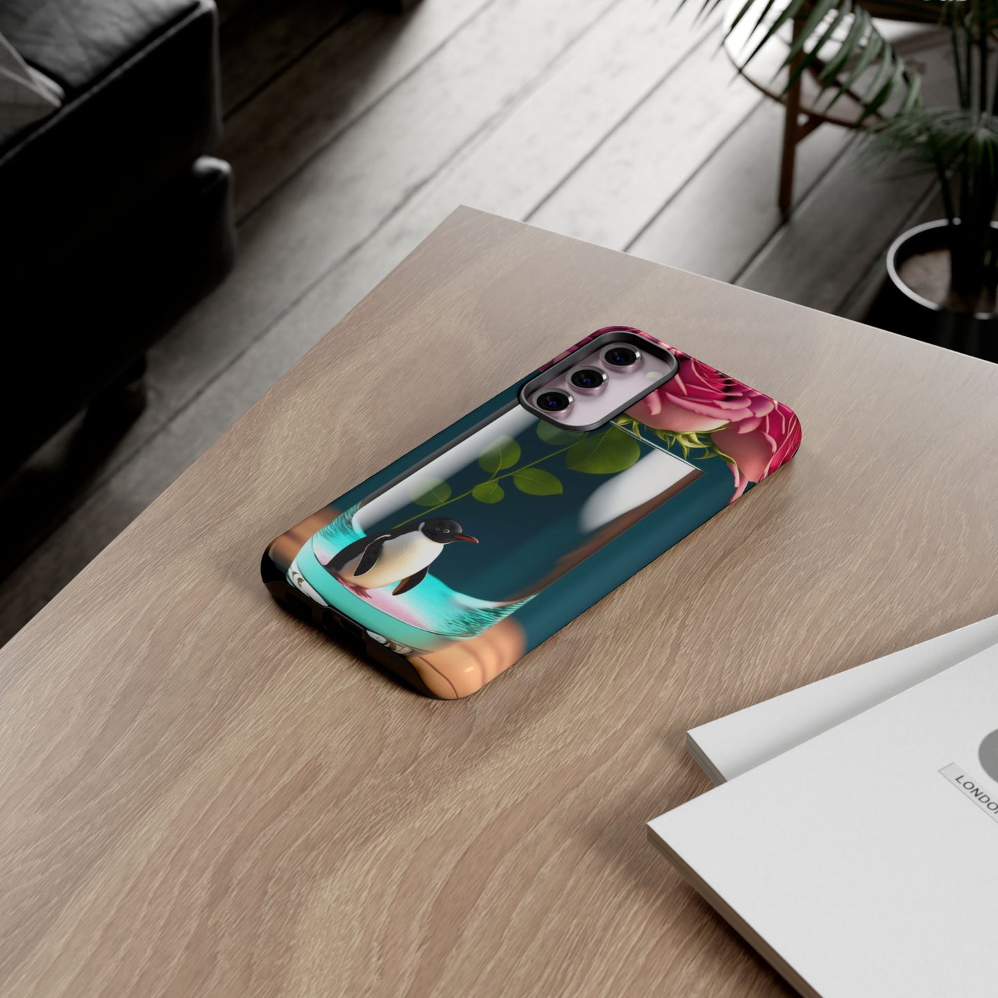 Penguin in a Glass Floral Tough Phone Case — Cute Protective Phone Cover
