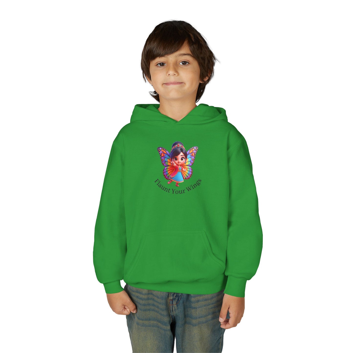 Inspirational Youth Hoodie - "Flaunt Your Wings", Cozy Sweatshirt, Gift for Teens, Motivational Apparel, Butterfly Design