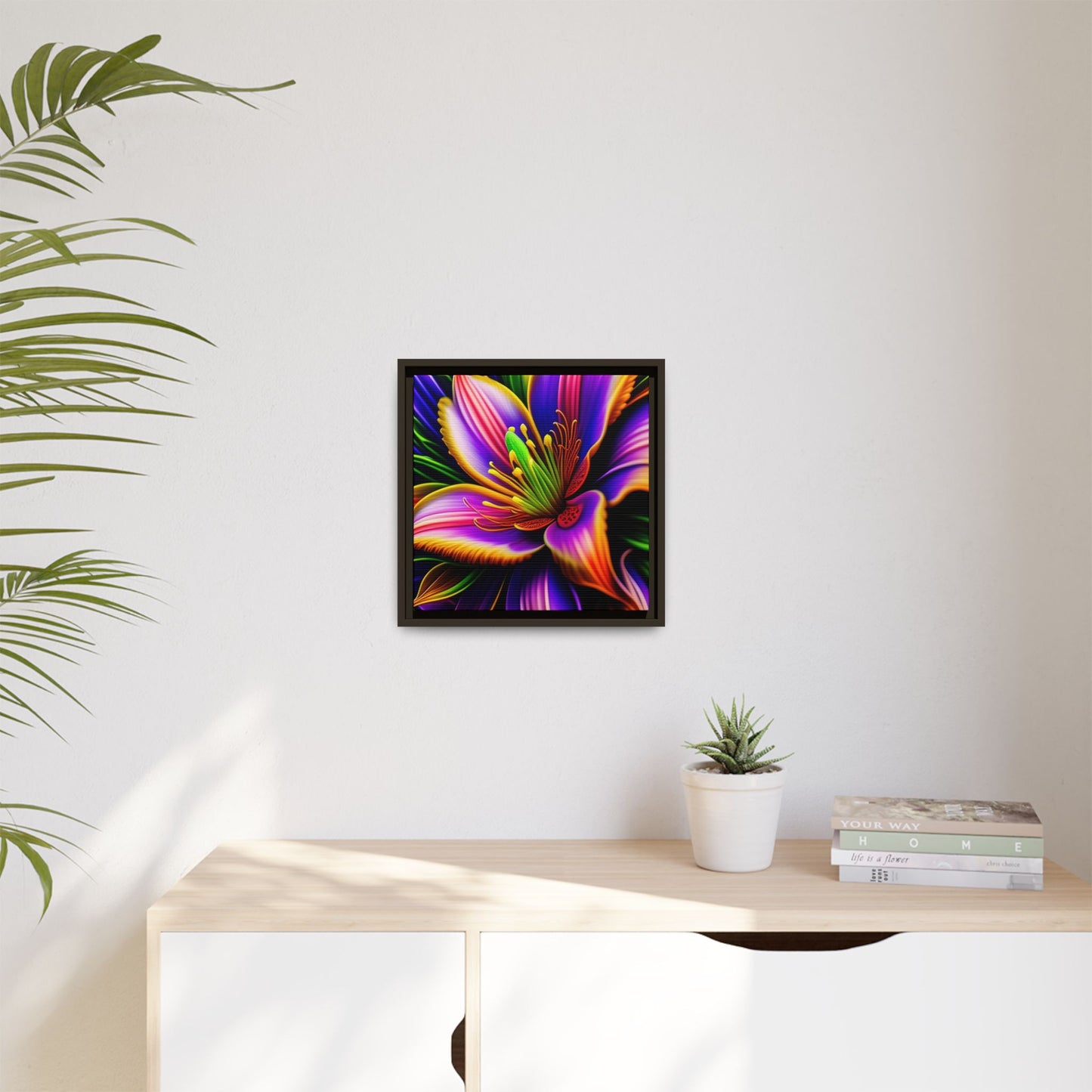 Vibrant Neon Floral Matte Canvas Print — Framed Wall Art