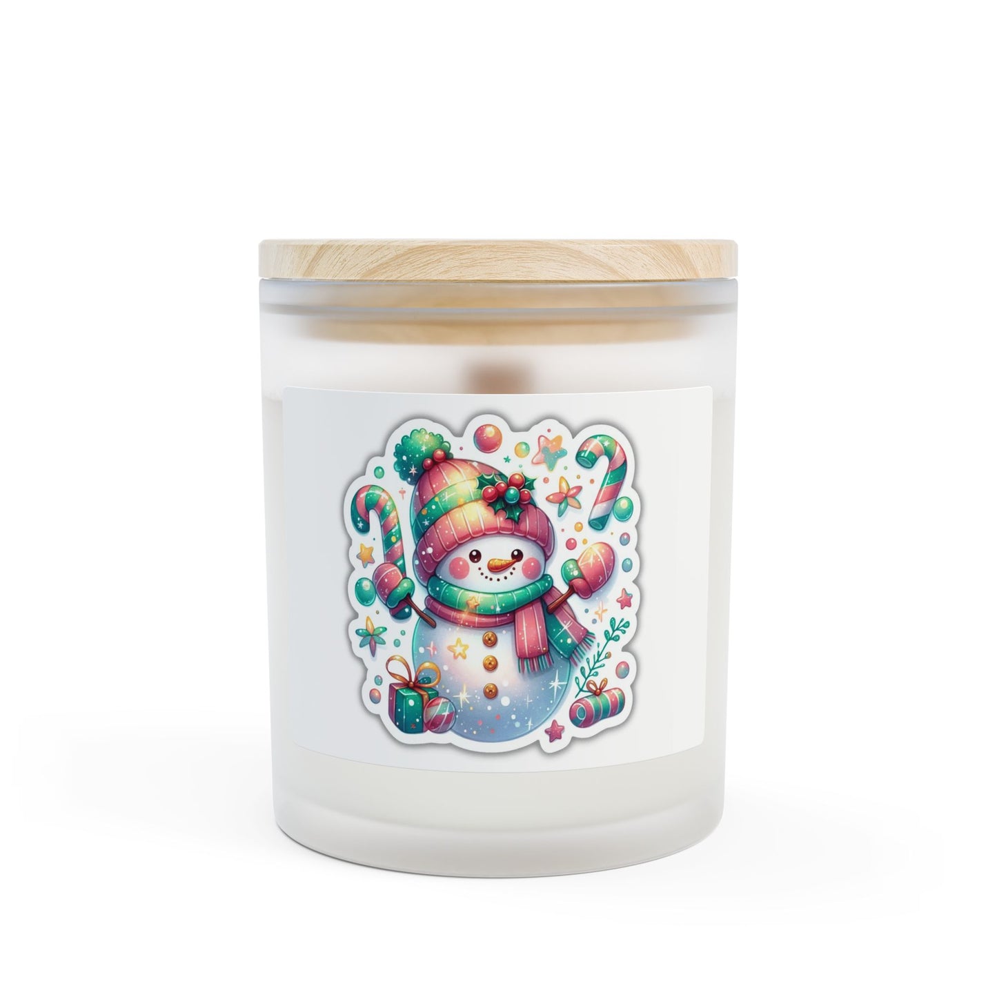 Snowman Themed Frosted Glass Candle, Holiday Decor, Winter Scented Gift, Xmas, Cozy Atmosphere, Candle Lover's Delight