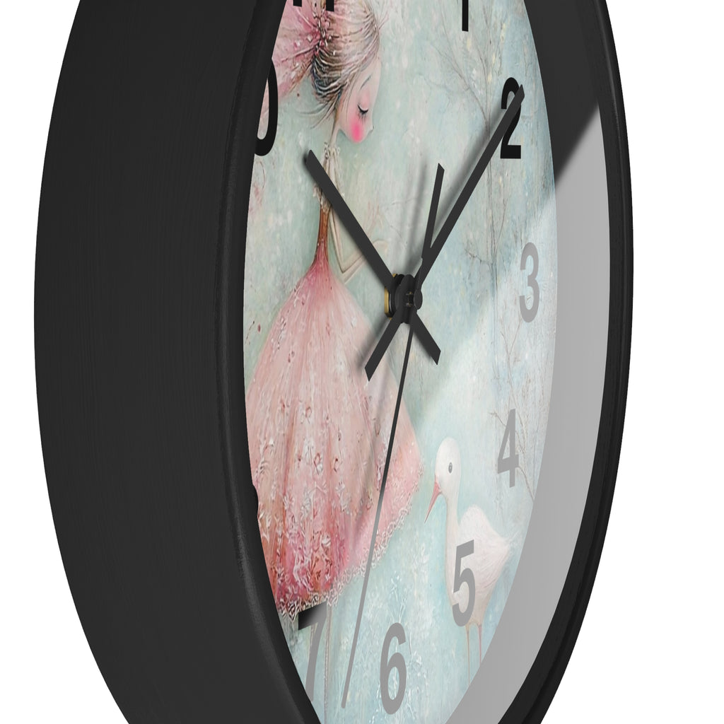 Whimsical Girl & Swan Wall Clock — Pastel Nursery Decor