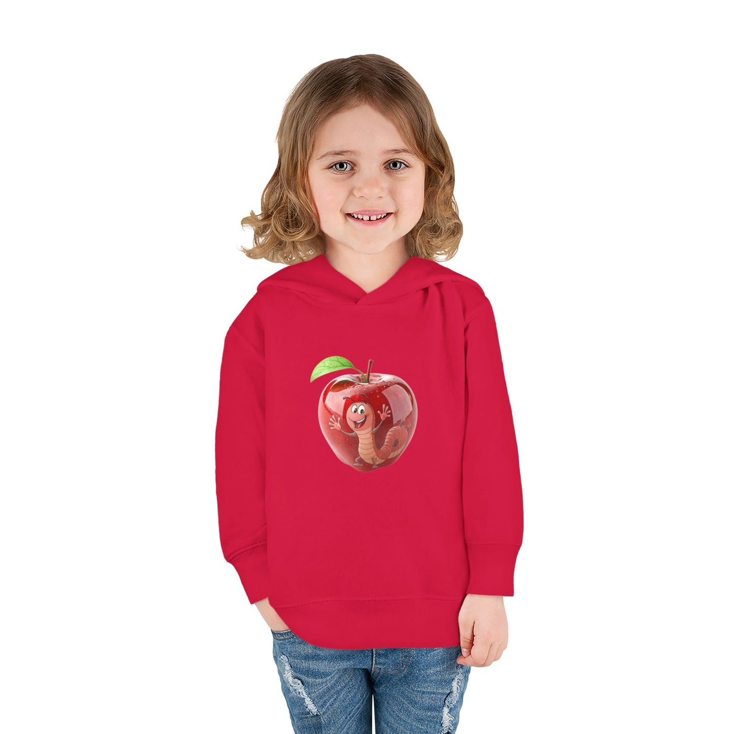 Cute Apple Toddler Pullover Fleece Hoodie - Cozy, Fun, Playful Kidswear, Perfect Gift for Birthdays, Play Dates, or Fall Outings