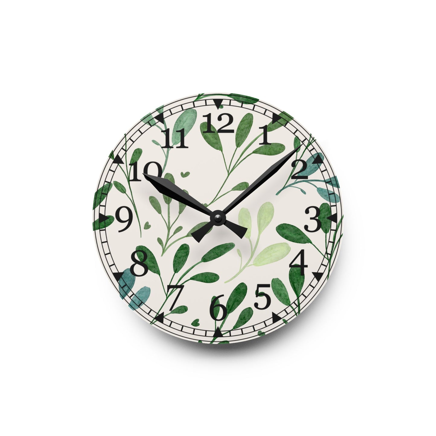 Nature Inspired Acrylic Wall Clock, Greenery Home Decor, Modern Timepiece