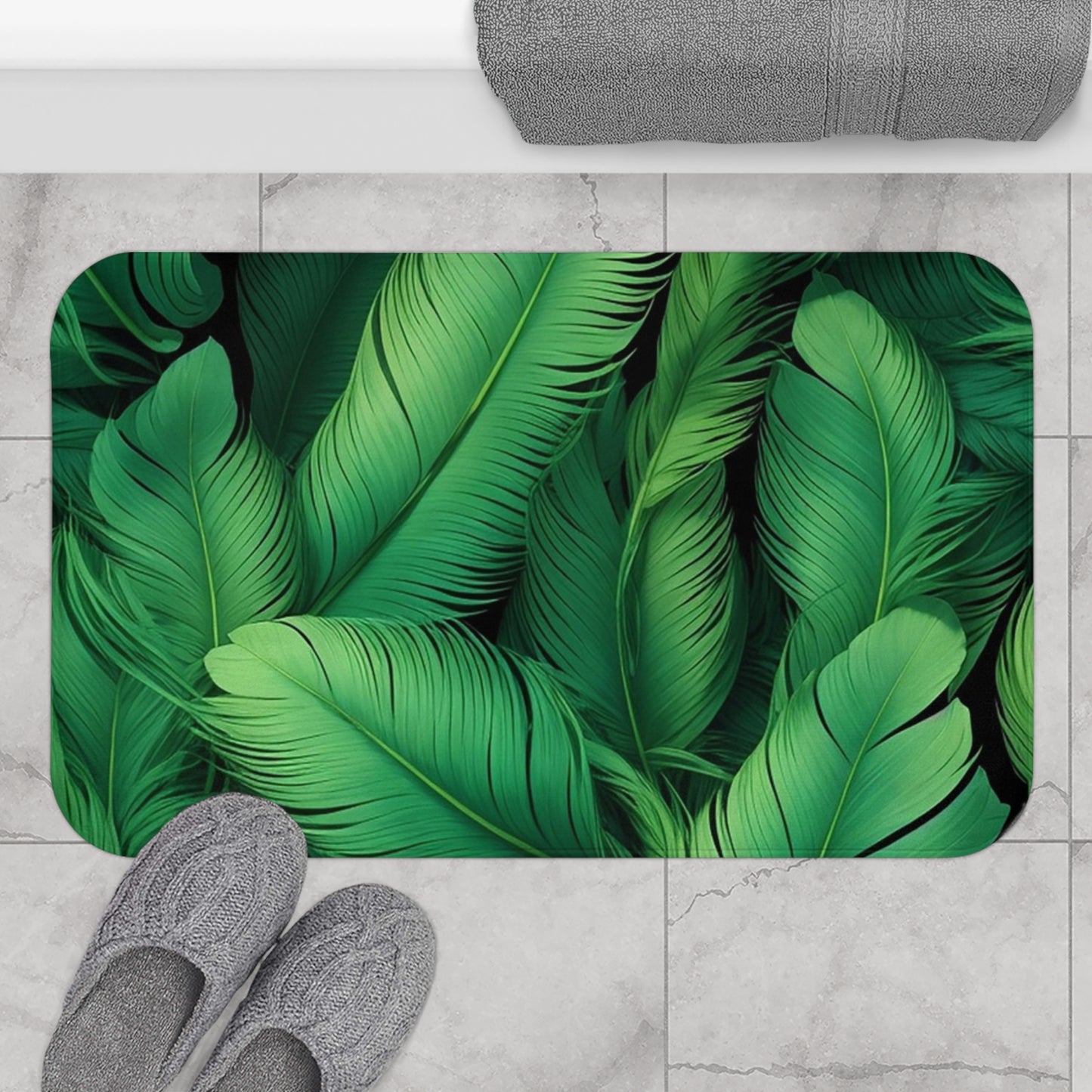 Tropical Leaves Bath Mat - Green Leaf Decor, Bathroom Essentials, Tropical Home Decor, Nature Inspired Gift, Spa Vibes