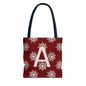 Monogram A Snowflake Tote Bag — Personalized Holiday AOP Tote