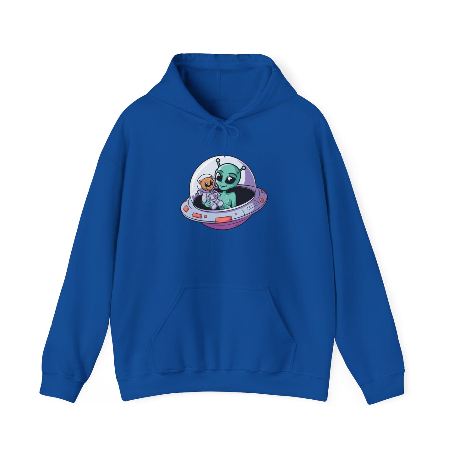 Cute Alien and Kid Hoodie, Unisex Heavy Blend Sweatshirt, UFO Lover Gift, Halloween Costume, Space-Themed Outfit, Birthday Present