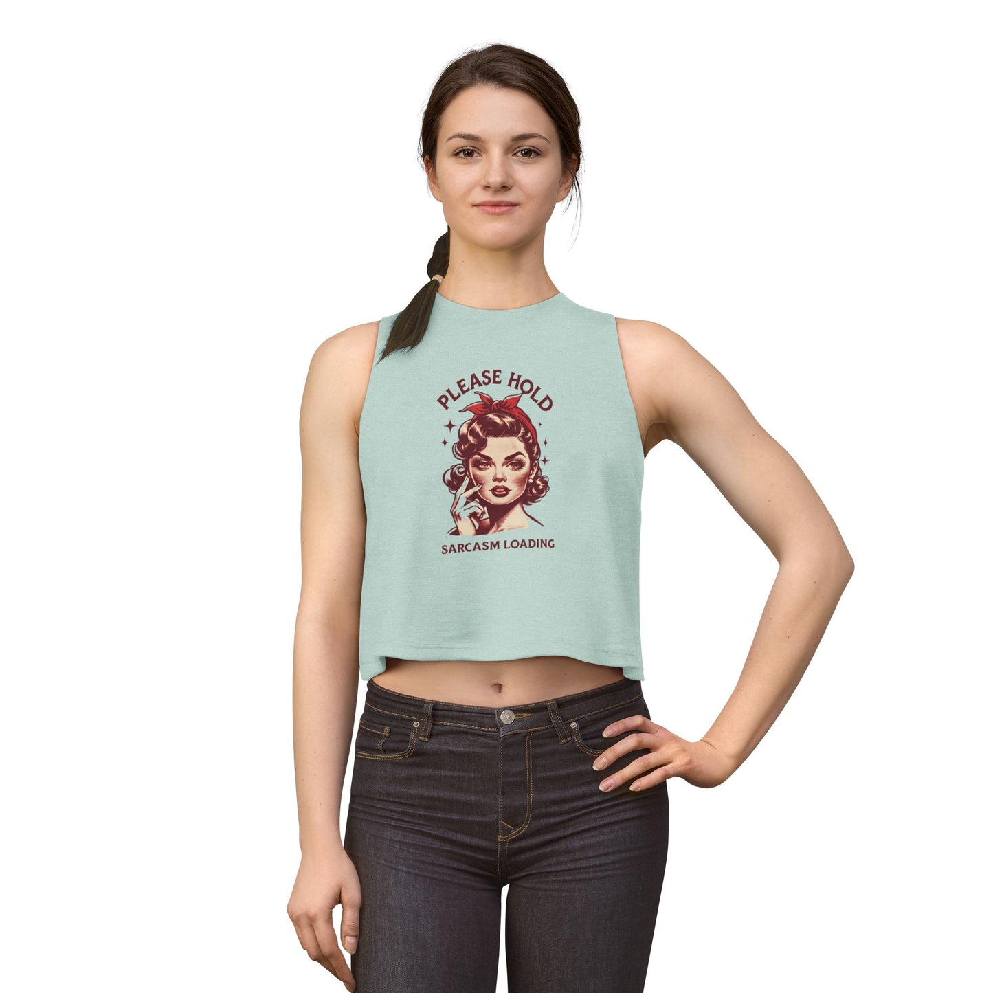 Women's Crop Top — 'Please Hold, Sarcasm Loading' Retro Pin-Up Tank