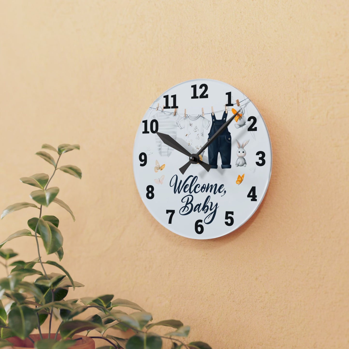Cute Baby Welcome Acrylic Wall Clock, Nursery Decor, Baby Shower