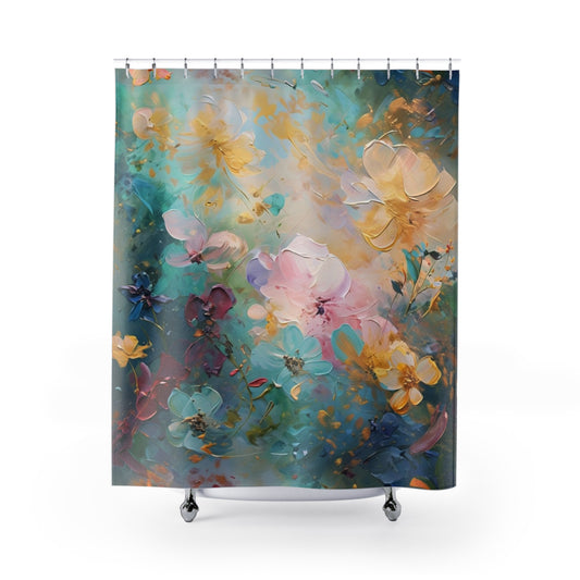 Floral Dream Shower Curtain — Watercolor Pastel Blossoms Bathroom Decor