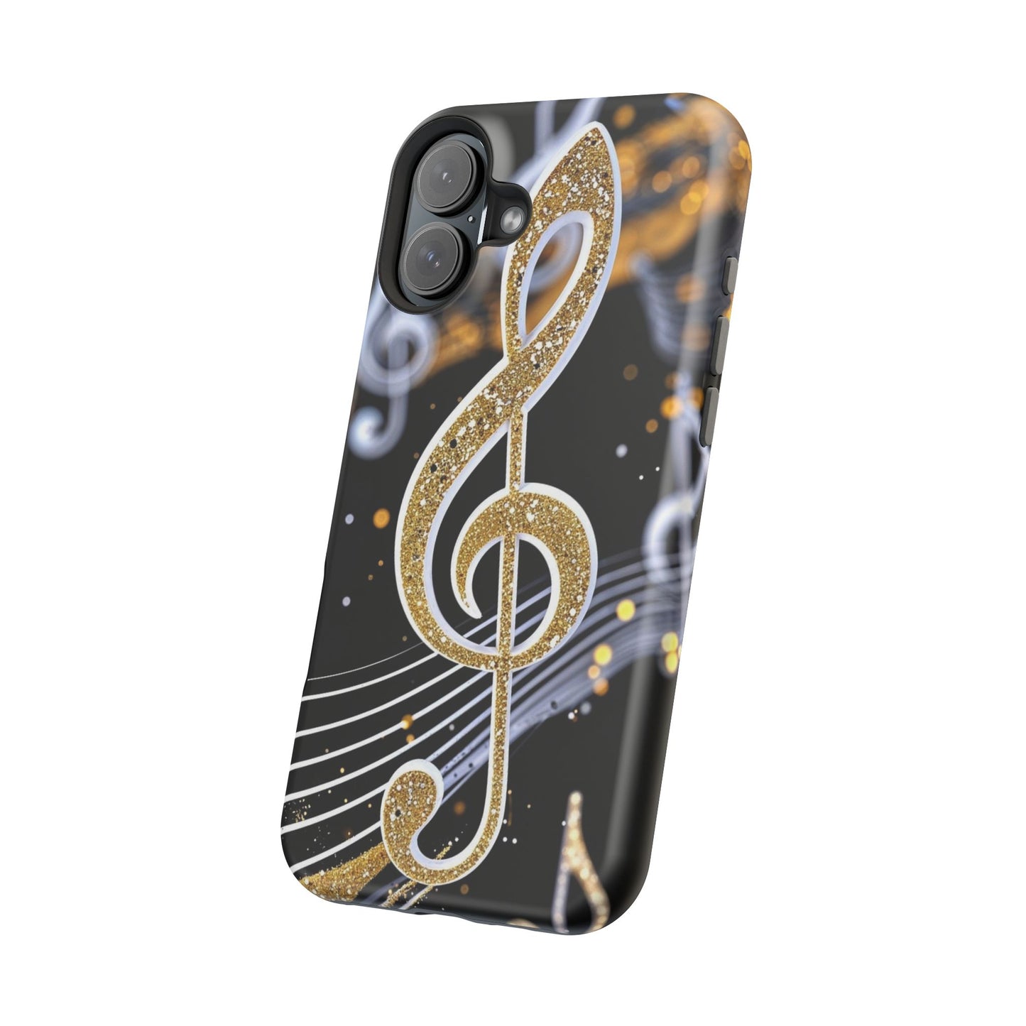 Music Notes Magnetic Impact-Resistant Phone Case — Gold Treble Clef Design