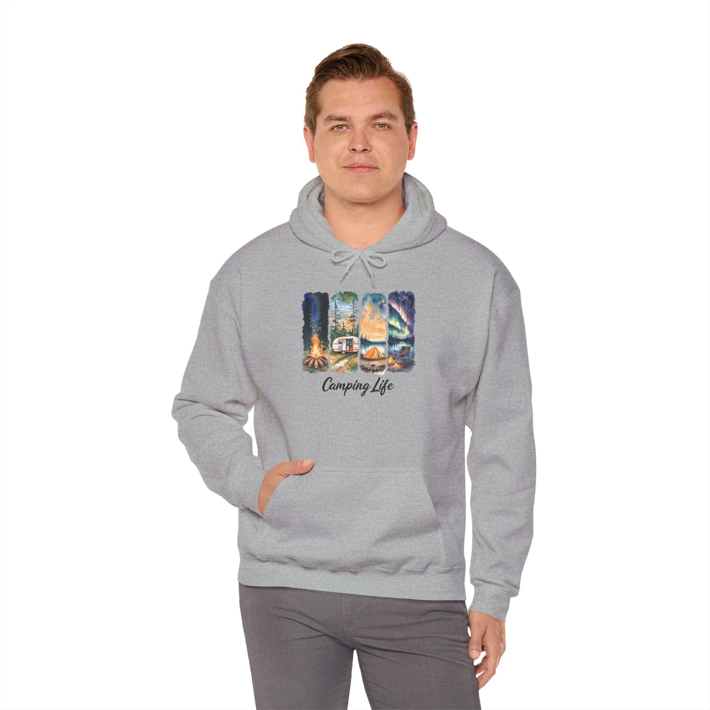 Camping Life Hoodie – Outdoor Illustrated Campsite Scenes