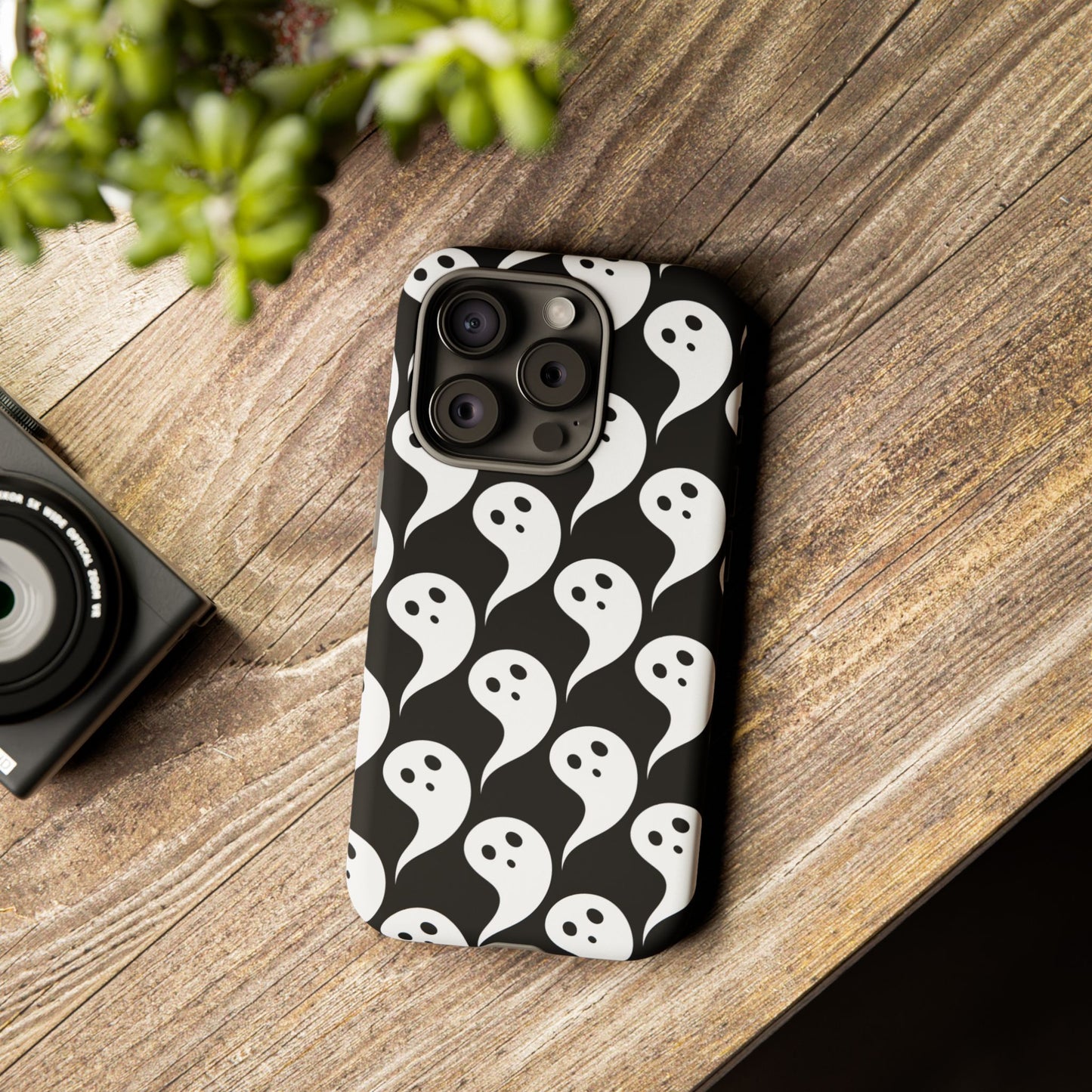 Ghost Pattern Phone Case, Cute Ghost Cell Phone Cover, Halloween Accessory, Spooky Gift, Black and White Phone Case