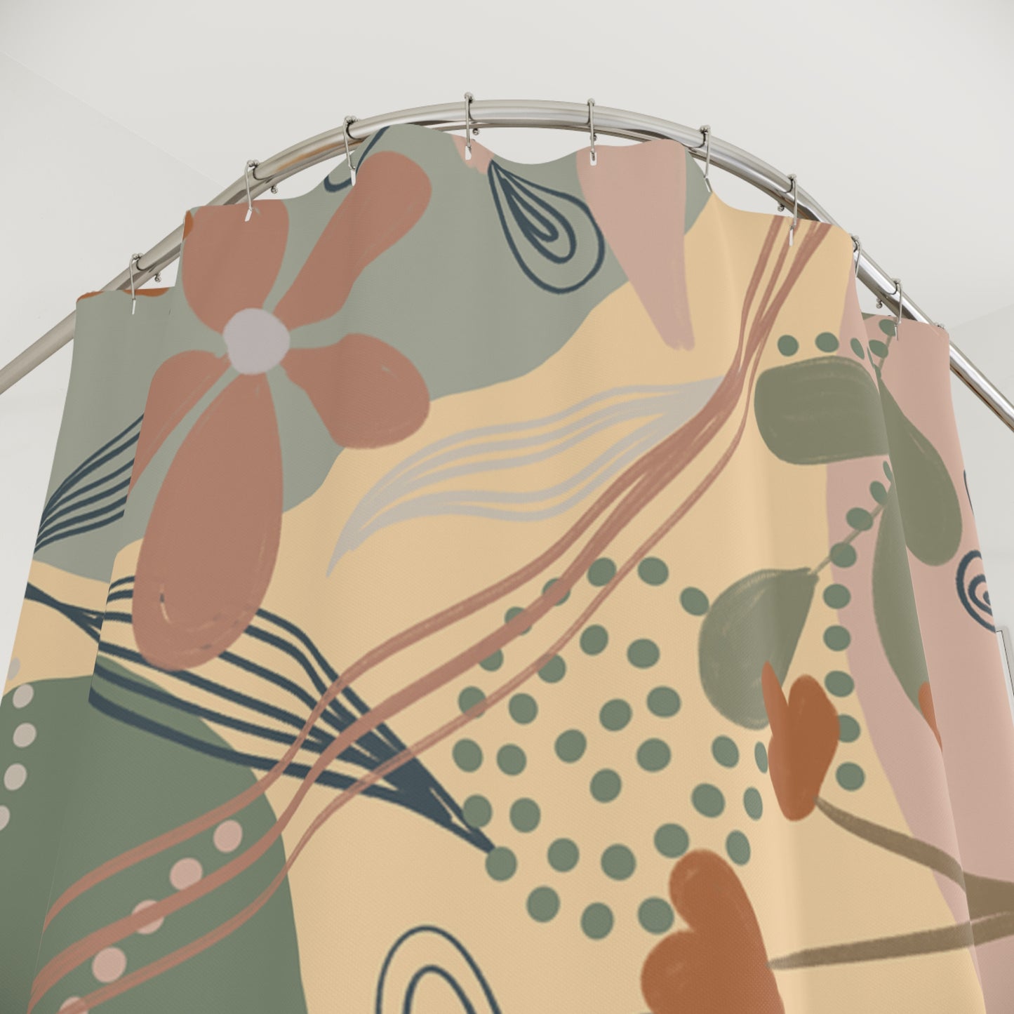 Boho Floral Shower Curtain — Vintage Earth Tone Botanical Design