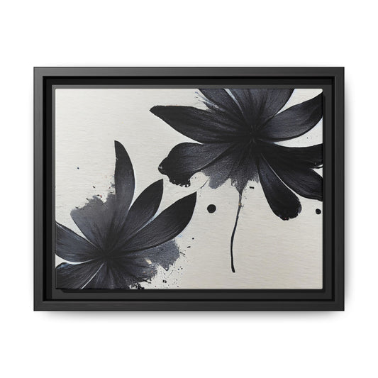 Framed Black Floral Matte Canvas Wall Art — Monochrome Botanical Print