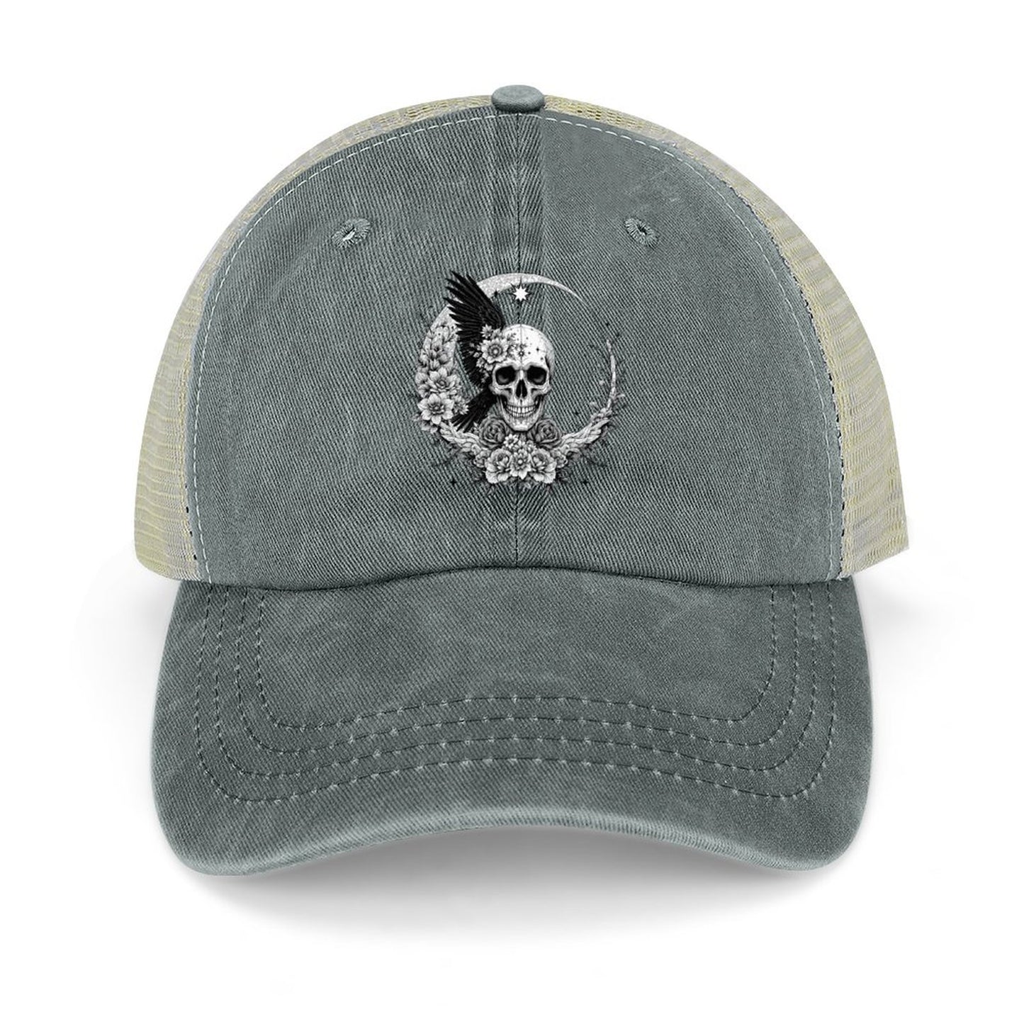 Cotton Trucker Hat for Casual Style - Skull and Roses
