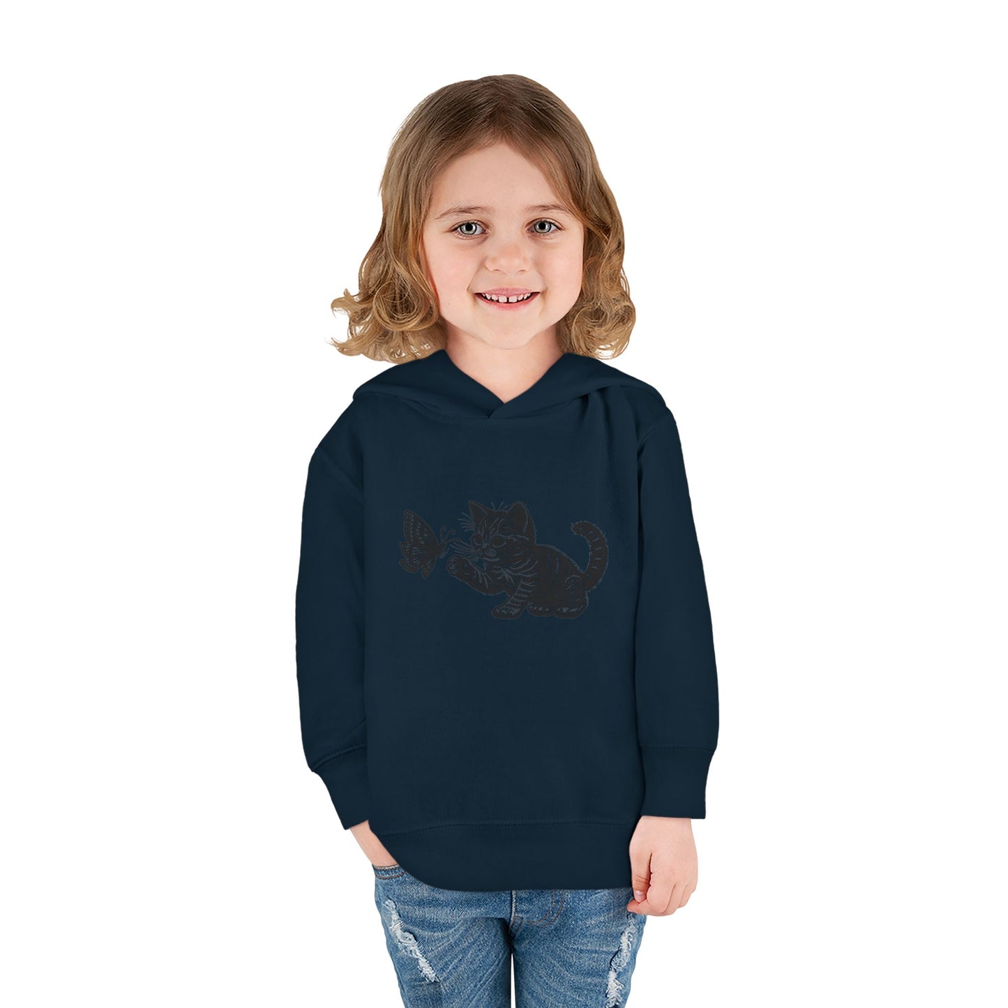 Cute Cat and Butterfly Toddler Hoodie, Toddler Pullover, Kids Fleece Hoodie, Animal Lover Gift, Playtime Pullover
