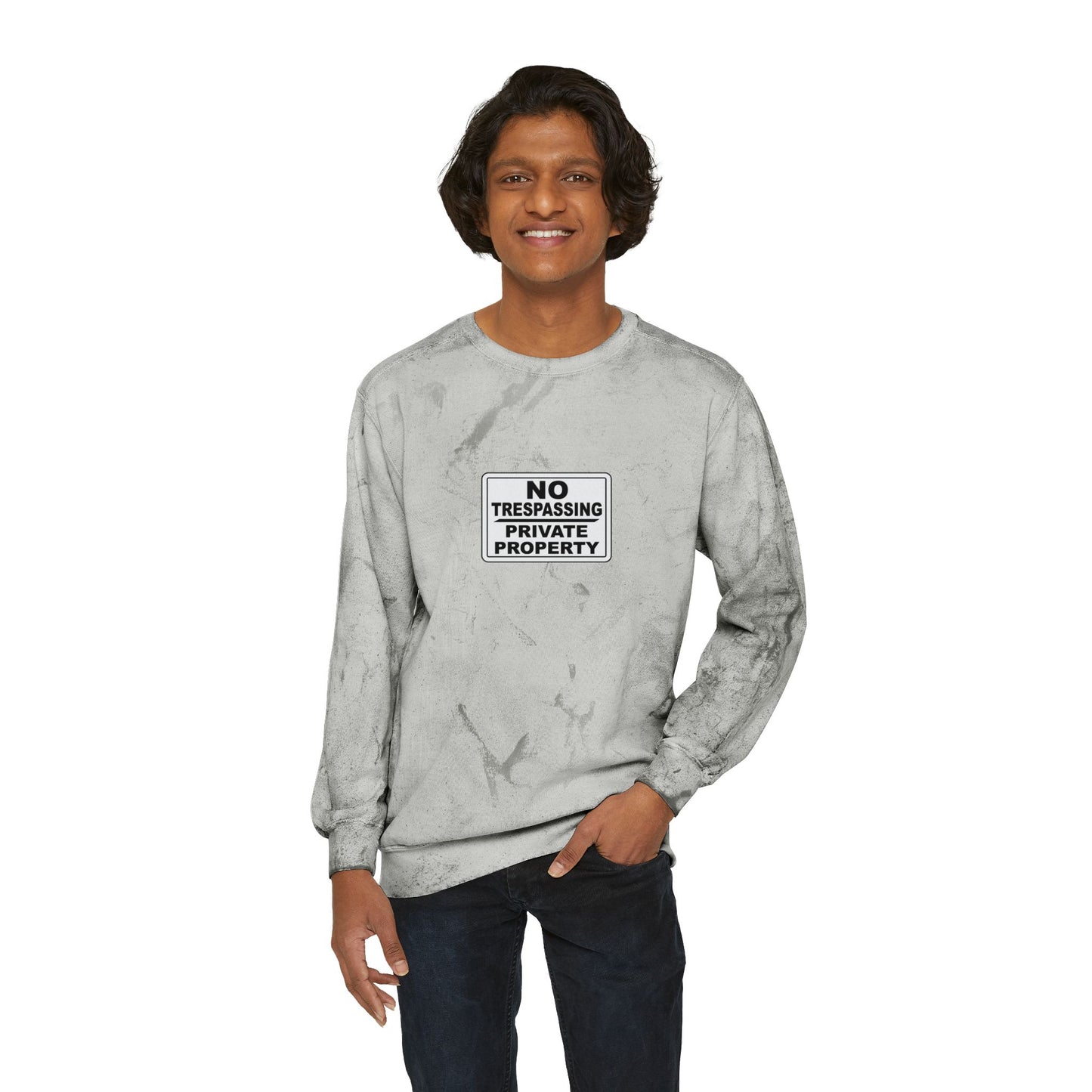 Urban Grunge Crewneck Sweatshirt - No Trespassing Design, Streetwear, Cozy Lounge, Unisex Gift for Hipsters, Casual Fashion