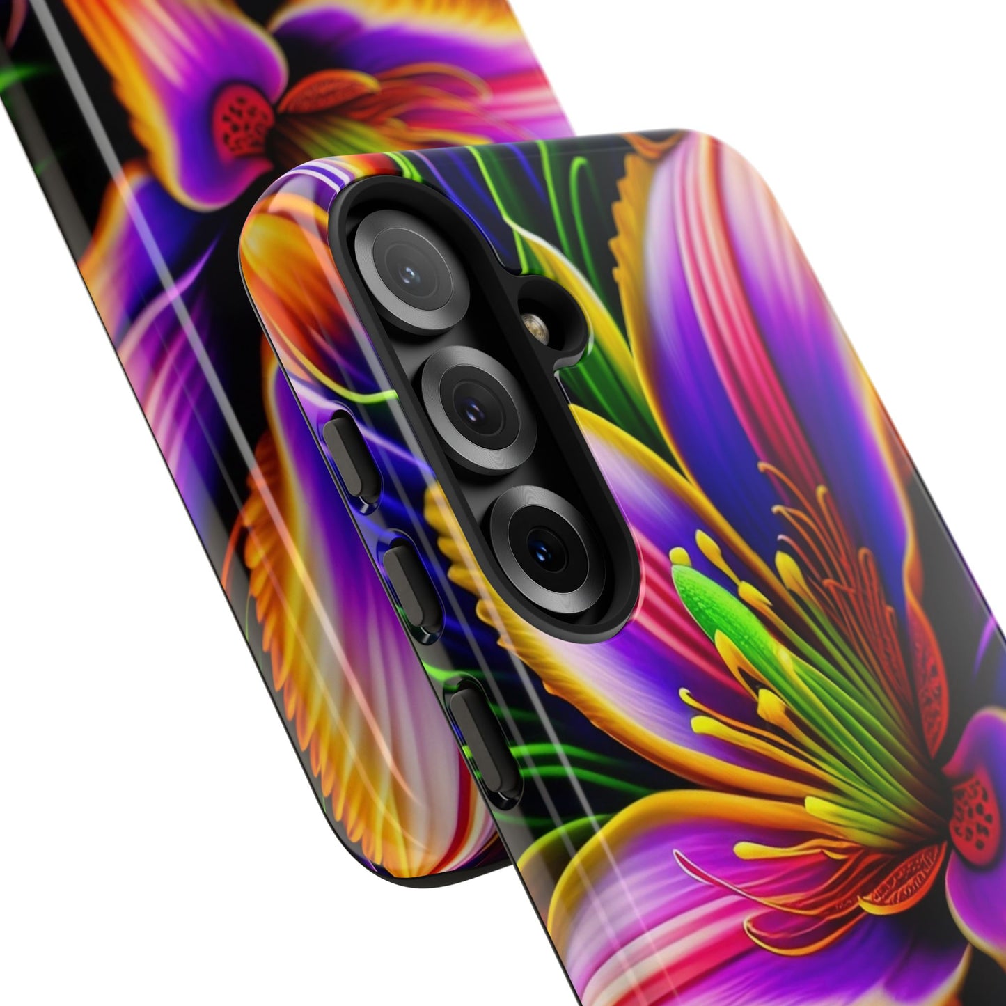 Floral Neon Tough Phone Case — Vivid Purple & Orange Lily Protective Cover