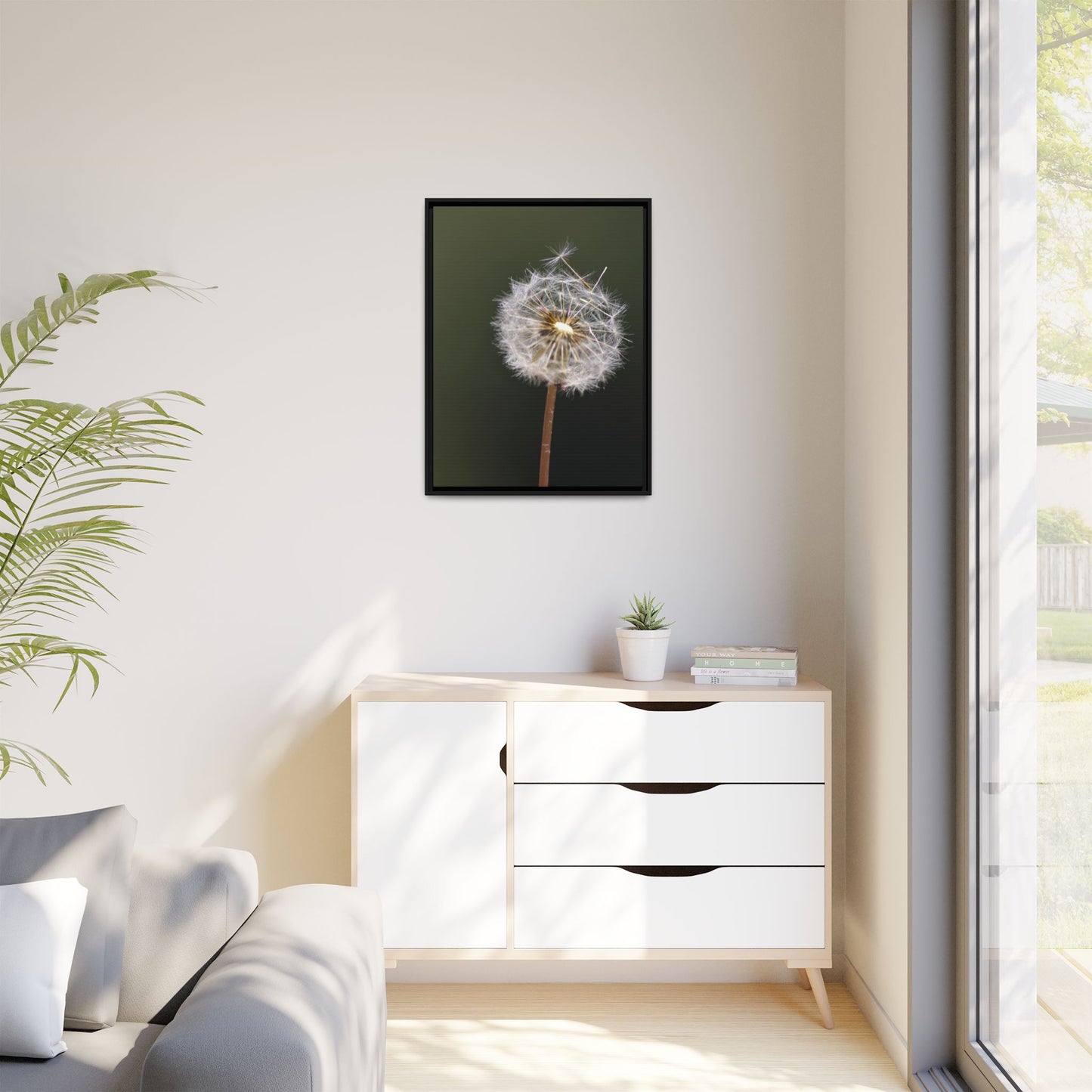 Framed Dandelion Canvas Print — Matte Botanical Wall Art