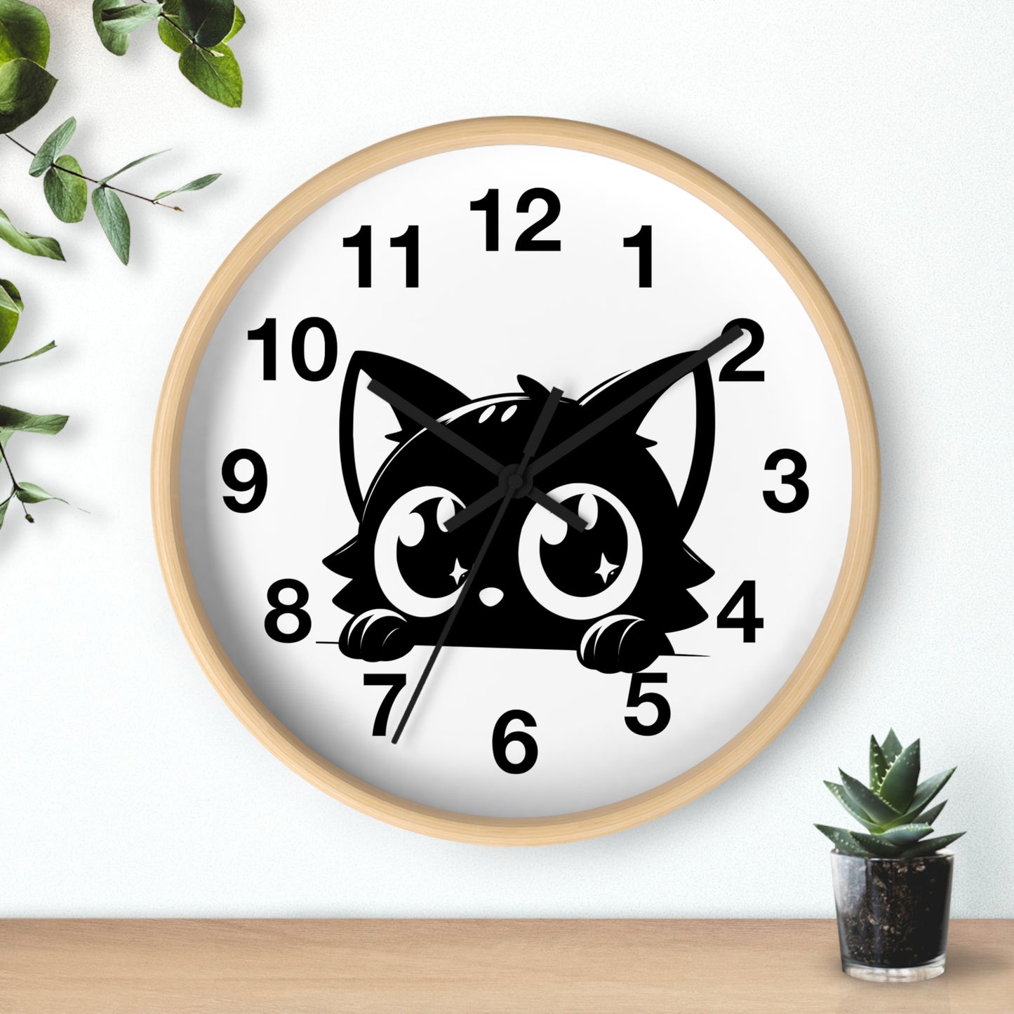 Cute Cat Wall Clock, Adorable Timepiece for Cat Lovers, Black Cat Decor for Home, Kawaii Wall Art, Gift for Cat Enthusiasts
