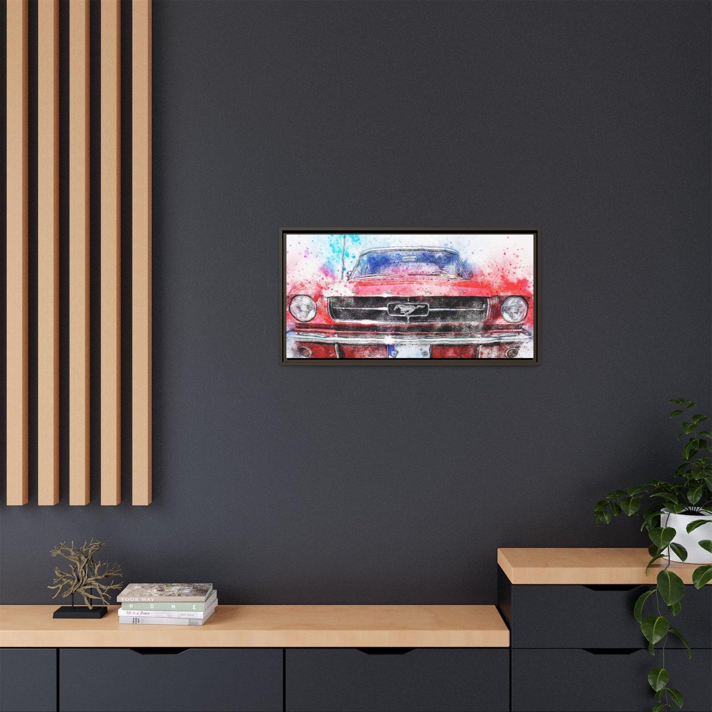 Matte Canvas, Framed Mustang Car