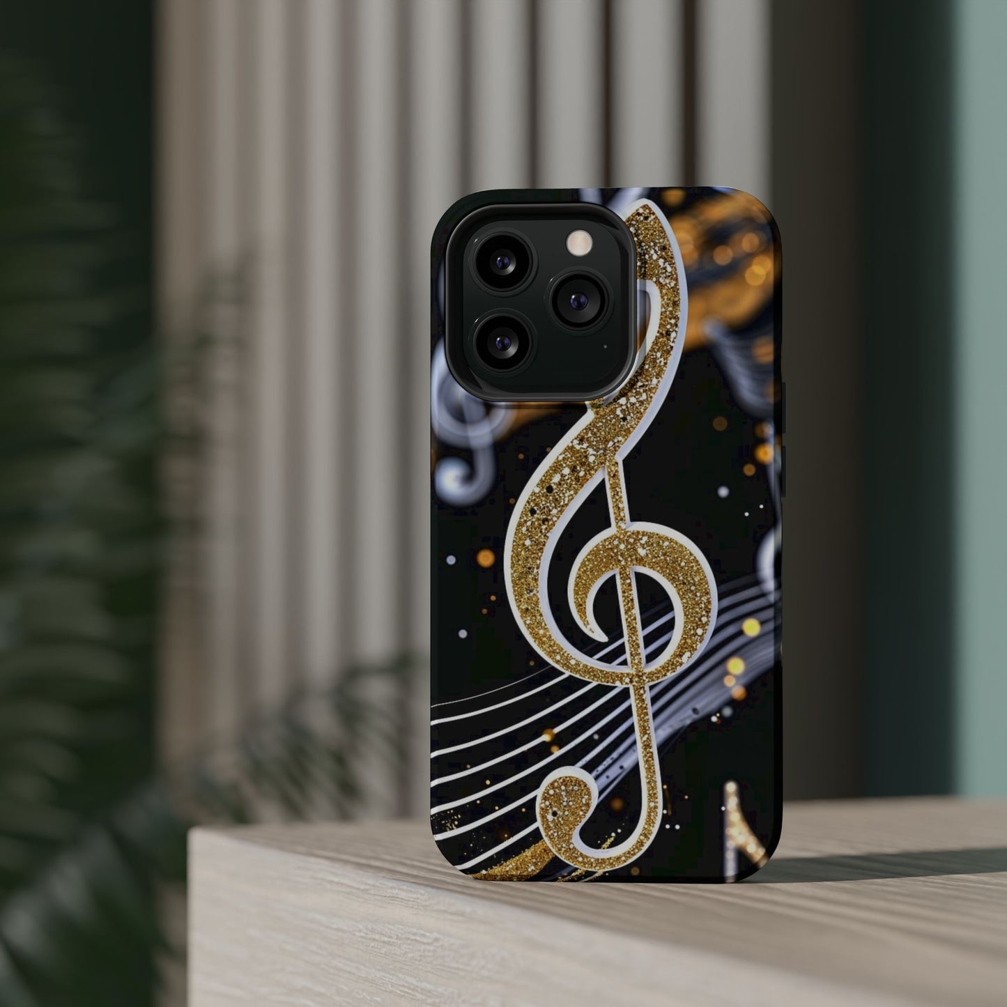 Music Notes Magnetic Impact-Resistant Phone Case — Gold Treble Clef Design