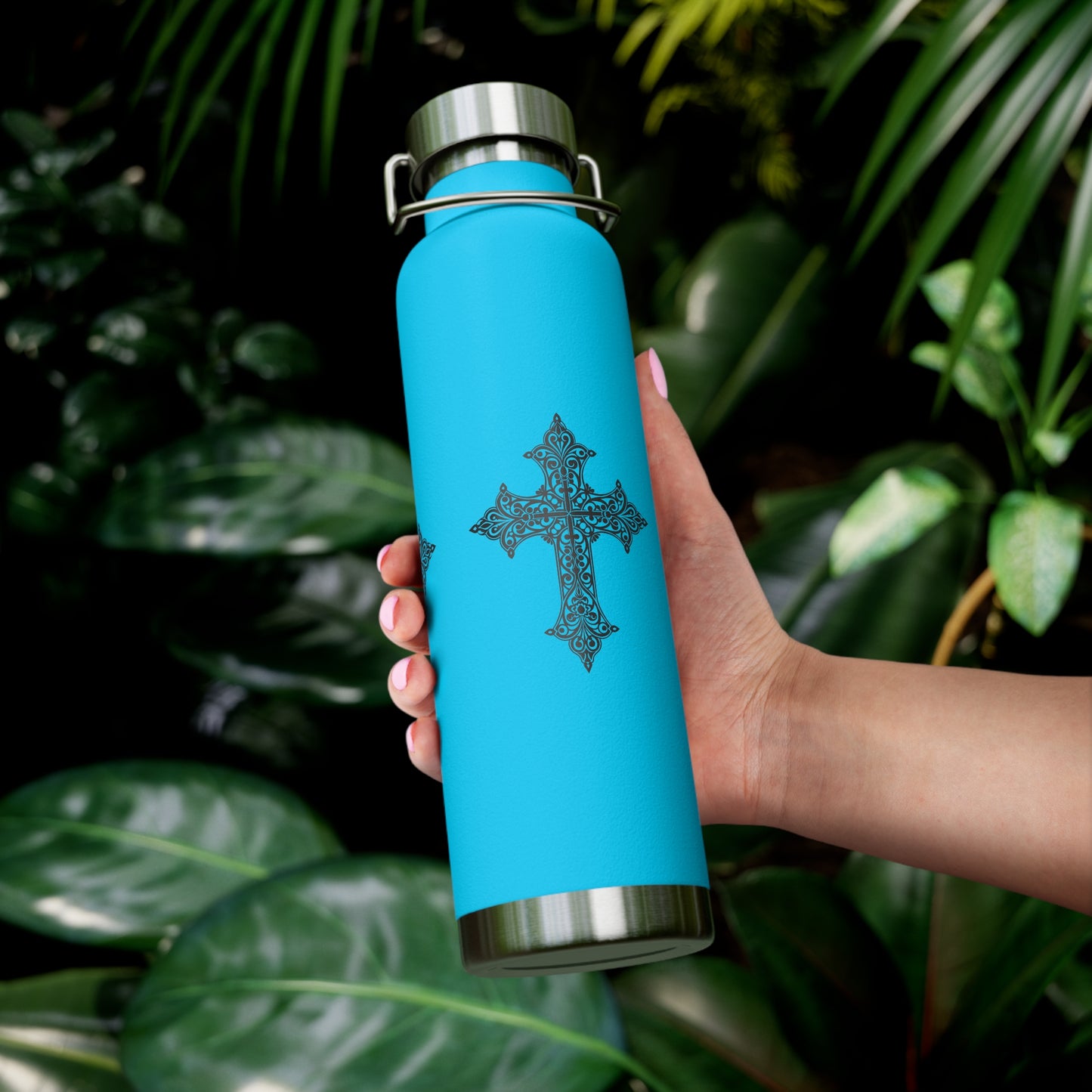 Stylish Copper Insulated Water Bottle - 22oz, Cross Design, Travel Flask, Gift for Him/Her, Unique Outdoor Hydration