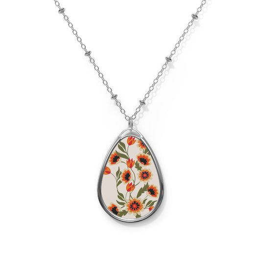 Floral Oval Necklace, Boho Jewelry, Gift for Her, Unique Pendant, Everyday Accessory, Nature Inspired Necklace