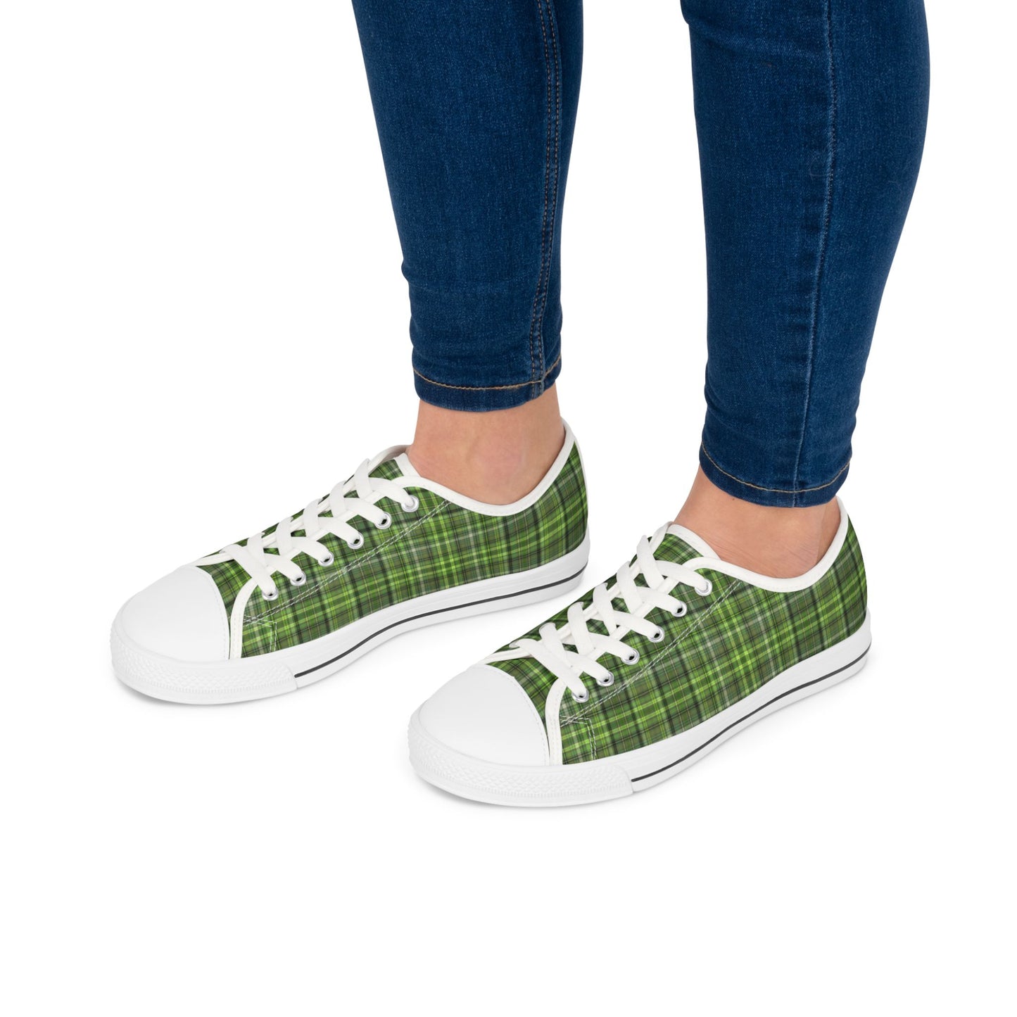 Green Plaid Low Top Sneakers — Casual Canvas Shoes
