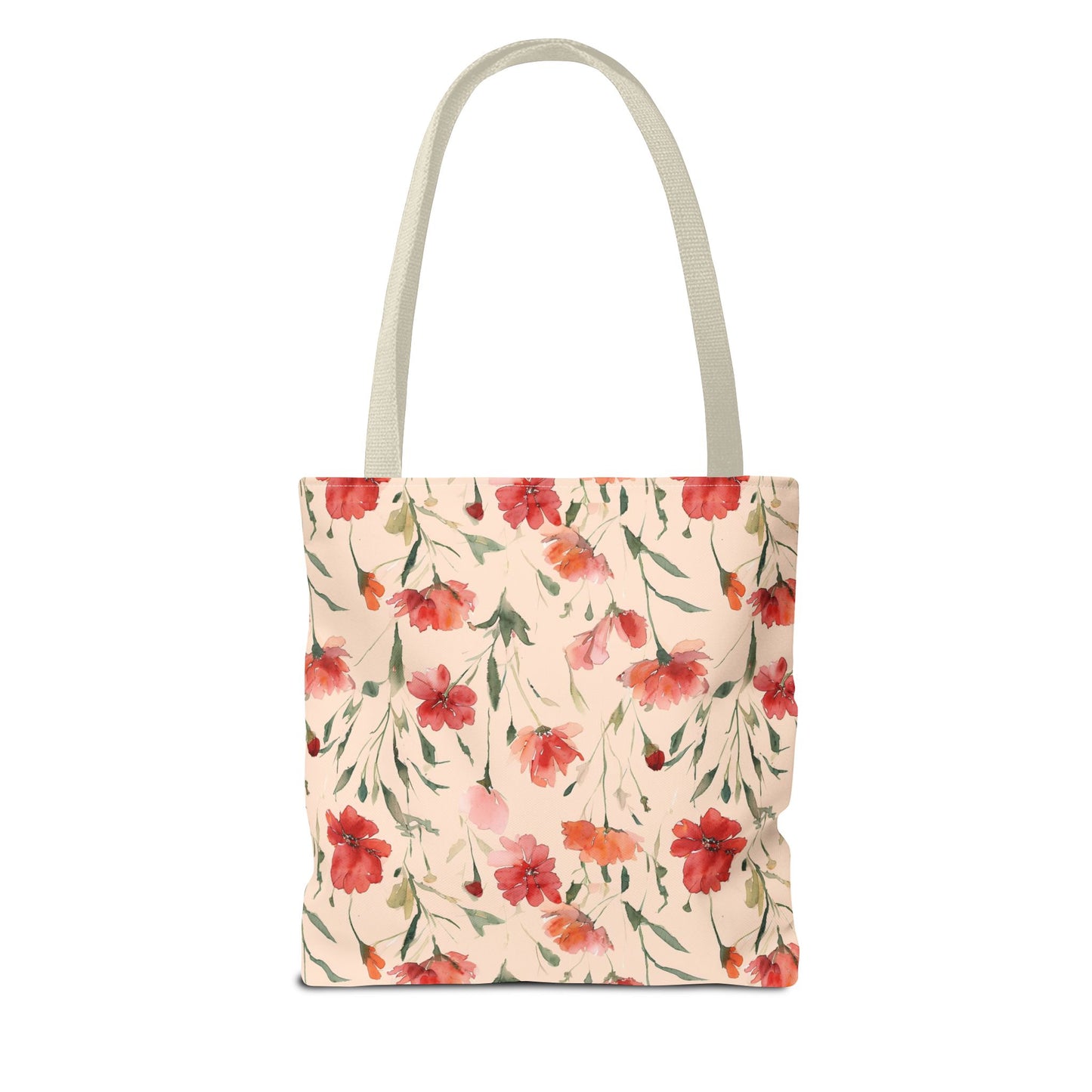 Floral Watercolor Tote Bag — Pink Red Poppy Pattern All-Over Print