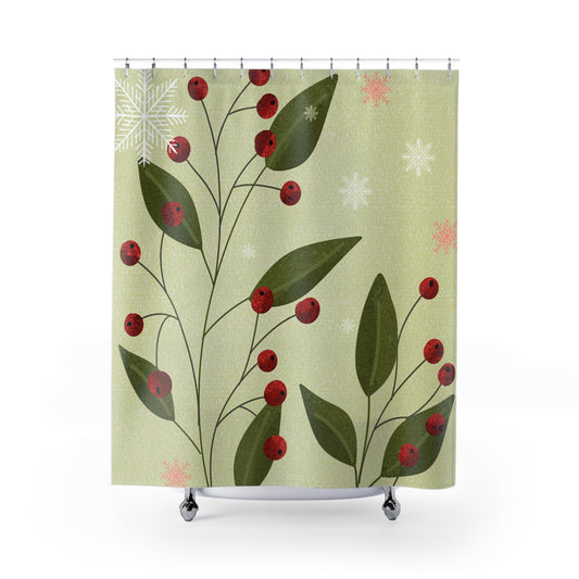 Festive Floral Shower Curtain, Winter Decor, Holiday Bathroom Accessory, Christmas Gift, Cozy Home