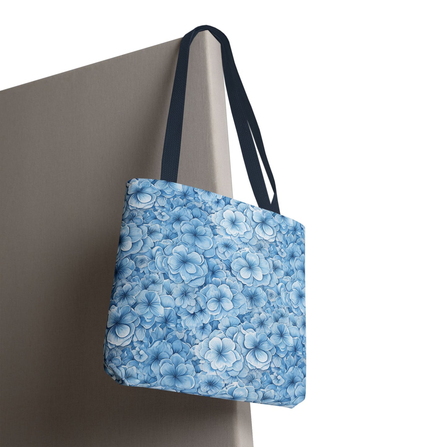 Blue Watercolor Floral Tote Bag — Reusable Flower Pattern Shopper