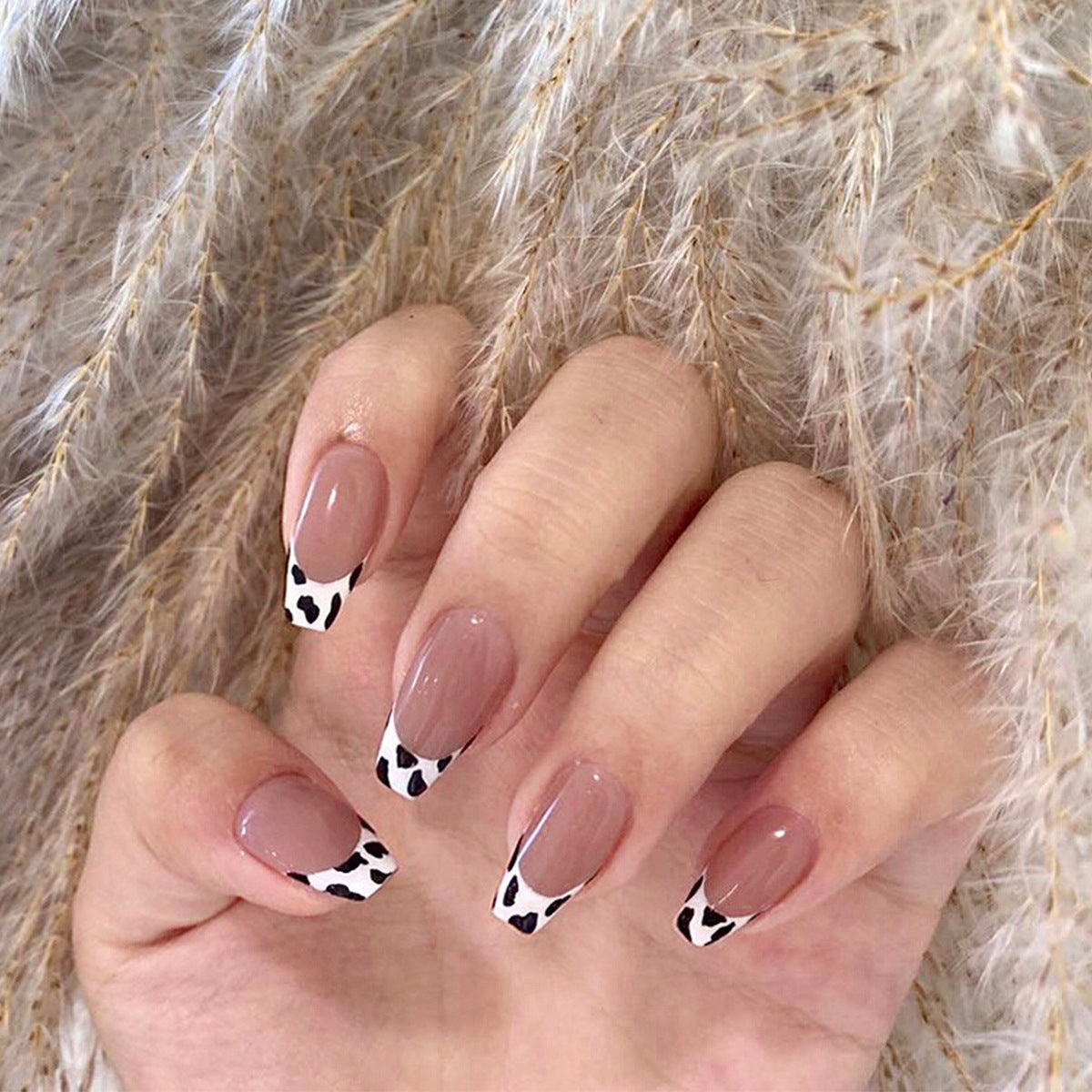 Anti-French small milk pattern purple gray press on nails art finished fake nail nail art patch nail patch waterproof and