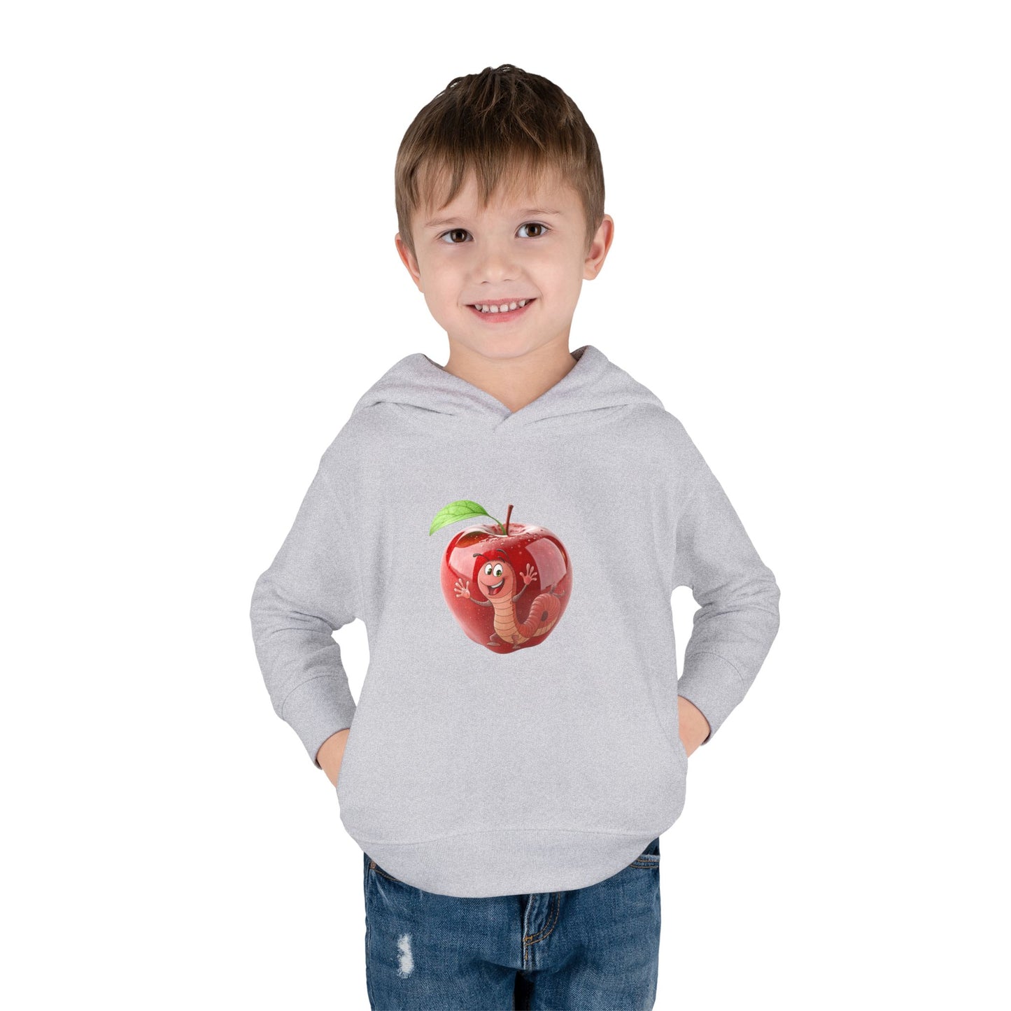 Cute Apple Toddler Pullover Fleece Hoodie - Cozy, Fun, Playful Kidswear, Perfect Gift for Birthdays, Play Dates, or Fall Outings