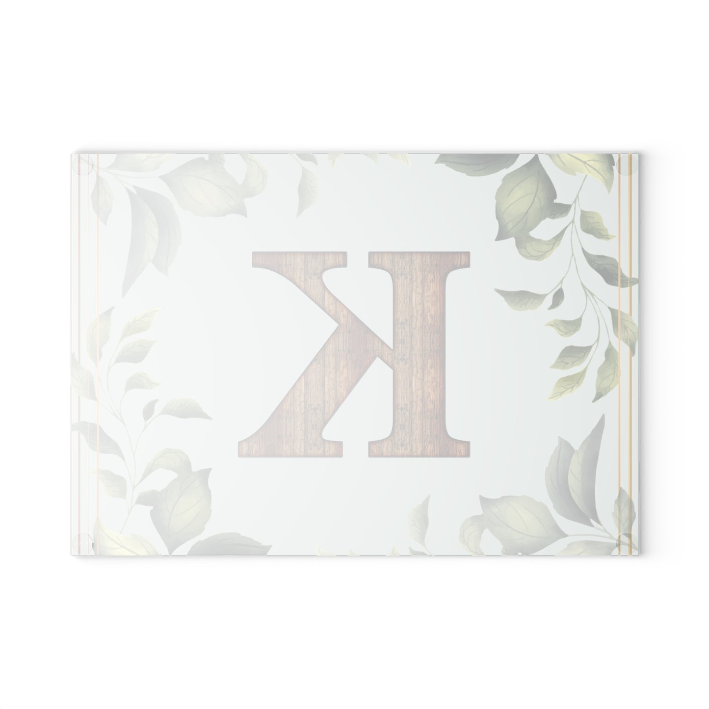 Monogram K Glass Cutting Board – Floral Leaf Kitchen Decor, Personalized Initial Serving Board