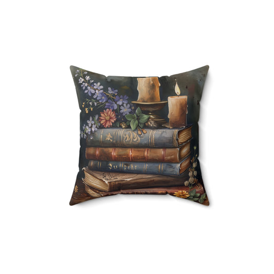 Cozy Bookish Pillow, Floral Decorative Cushion for Home, Reading Nook Accent, Book Lover Gift, Vintage Style Room Decor