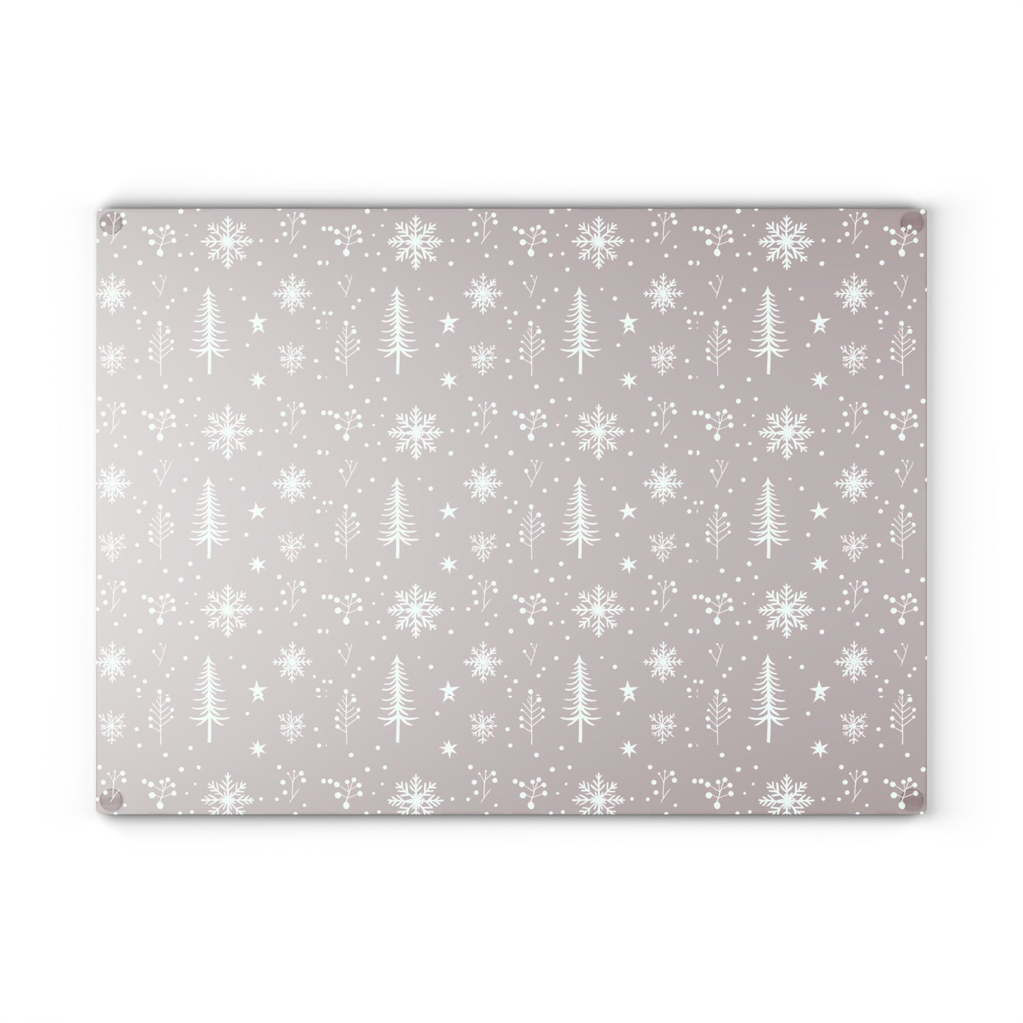 Holiday Snowflake & Pine Glass Cutting Board — Festive Winter Kitchen Decor
