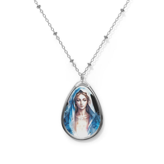 Virgin Mary Oval Necklace, Religious Jewelry, Faith Pendant, Art Necklace, Spiritual Gift, Catholic Gift, Nature-Inspired Style