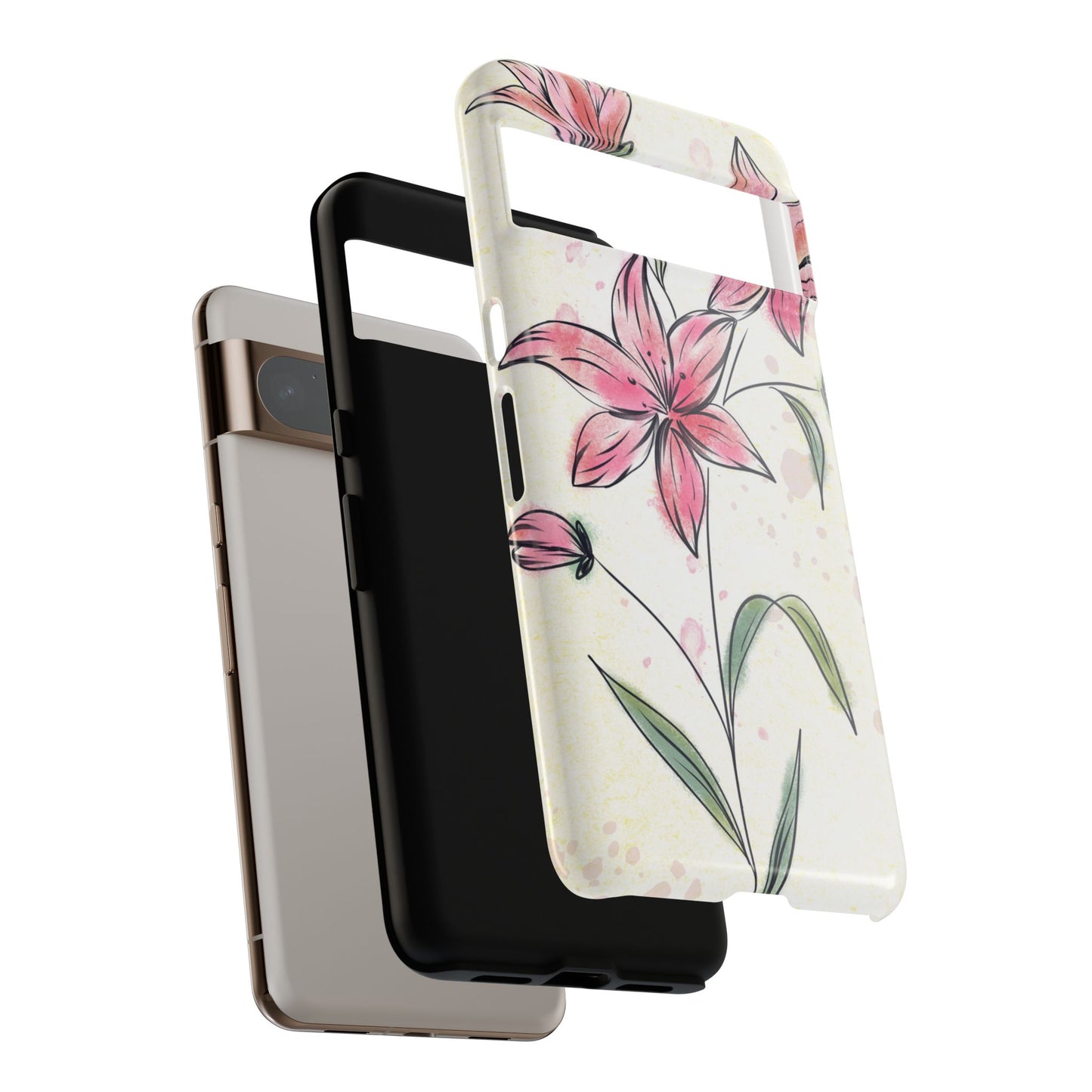 Floral Phone Case with Elegant Pink Lilies, Cute Floral Accessories, Phone Protection, Gift for Her, Stylish Cell Phone Cover