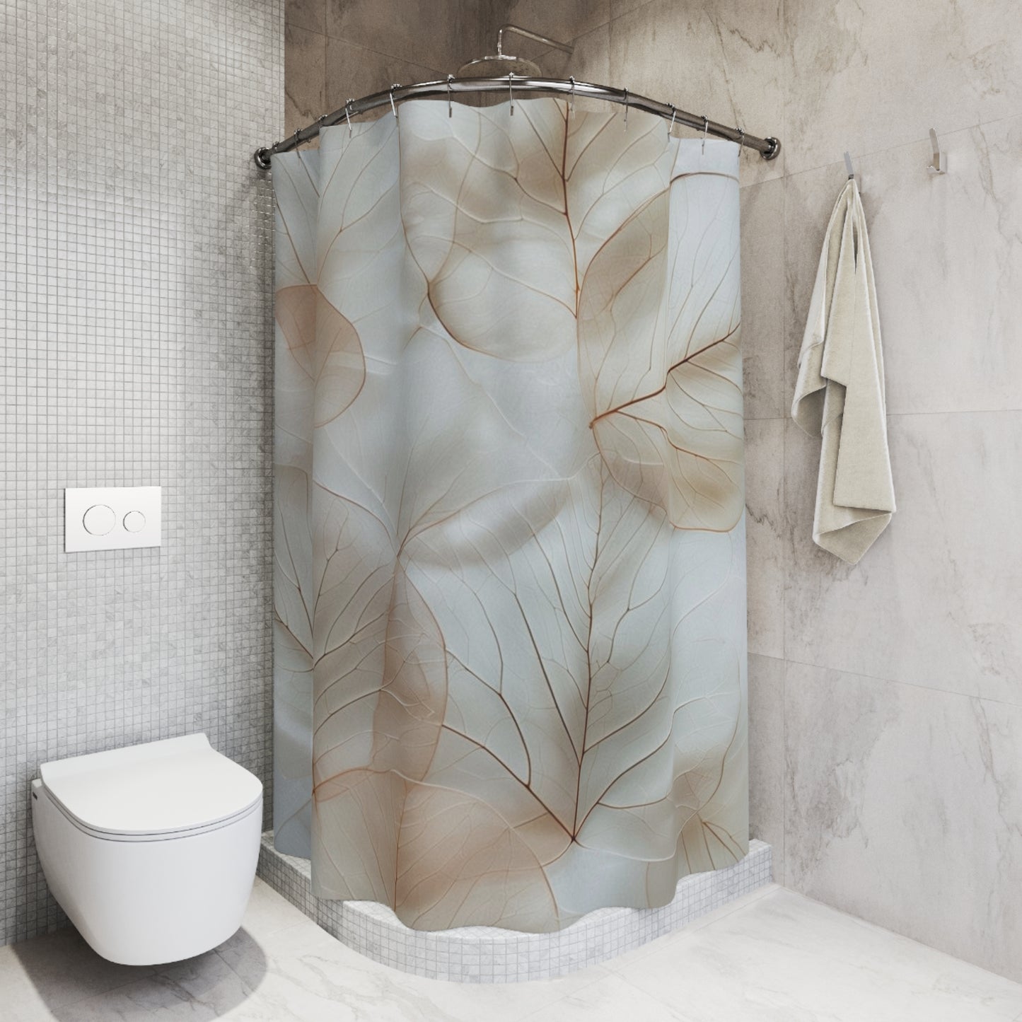 Ethereal Leaf Shower Curtain — Soft Neutral Botanical Bathroom Decor