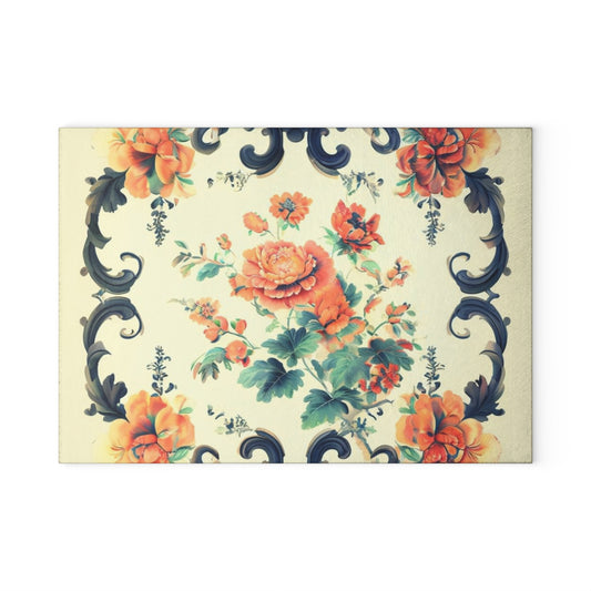 Floral Rose Glass Cutting Board – Vintage Orange Garden Kitchen Decor
