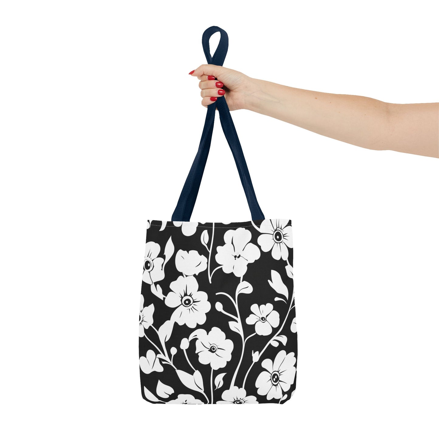 Elegant Floral Tote Bag, Black and White Tote, Eco-Friendly Shopping Bag