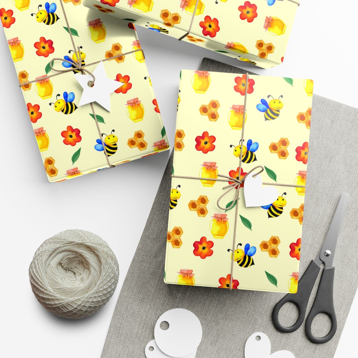 Cheerful Gift Wrap Paper, Floral and Bee Pattern, Eco-Friendly Wrap for Birthdays
