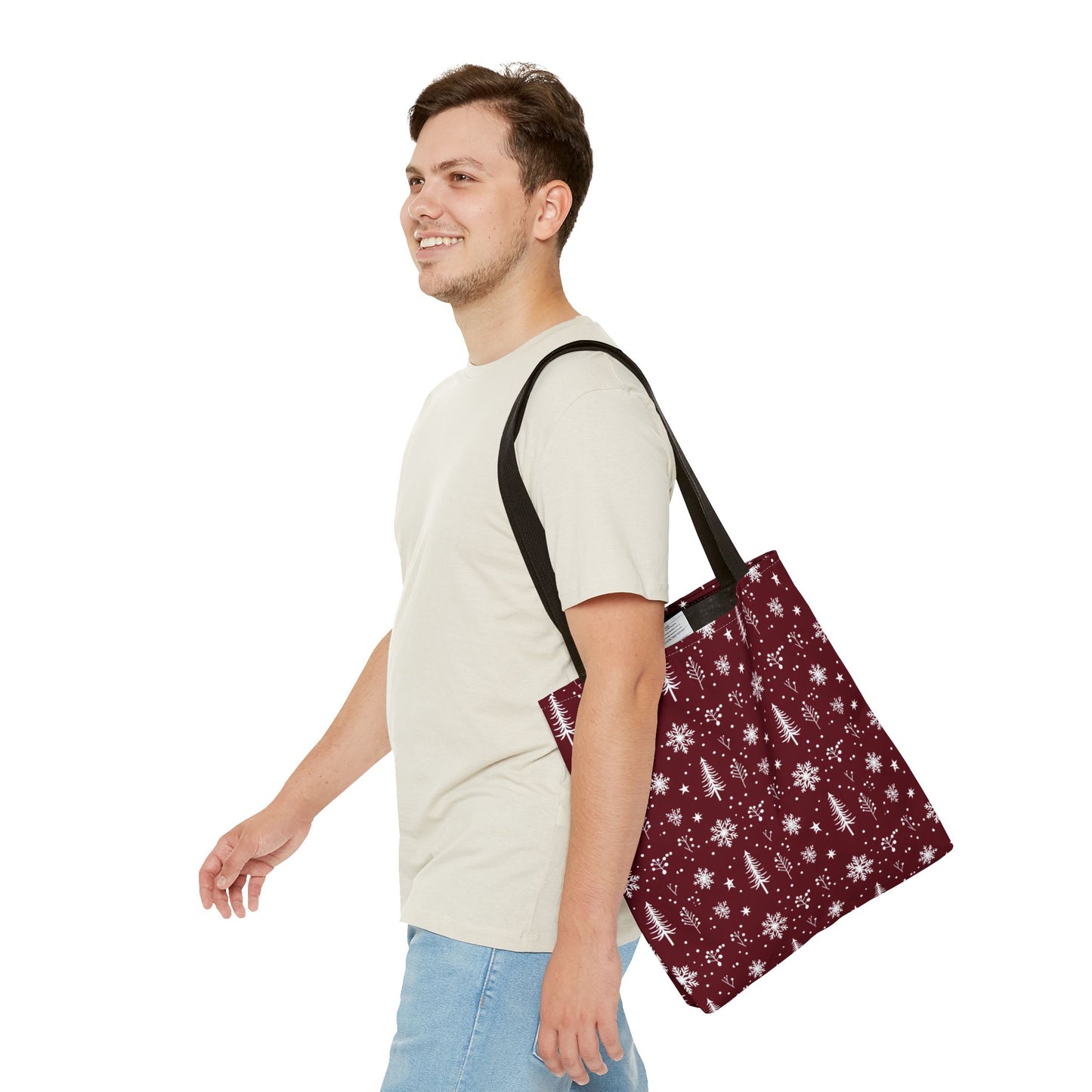 Christmas Snowflake Tote Bag – Burgundy Holiday Patterned Carryall