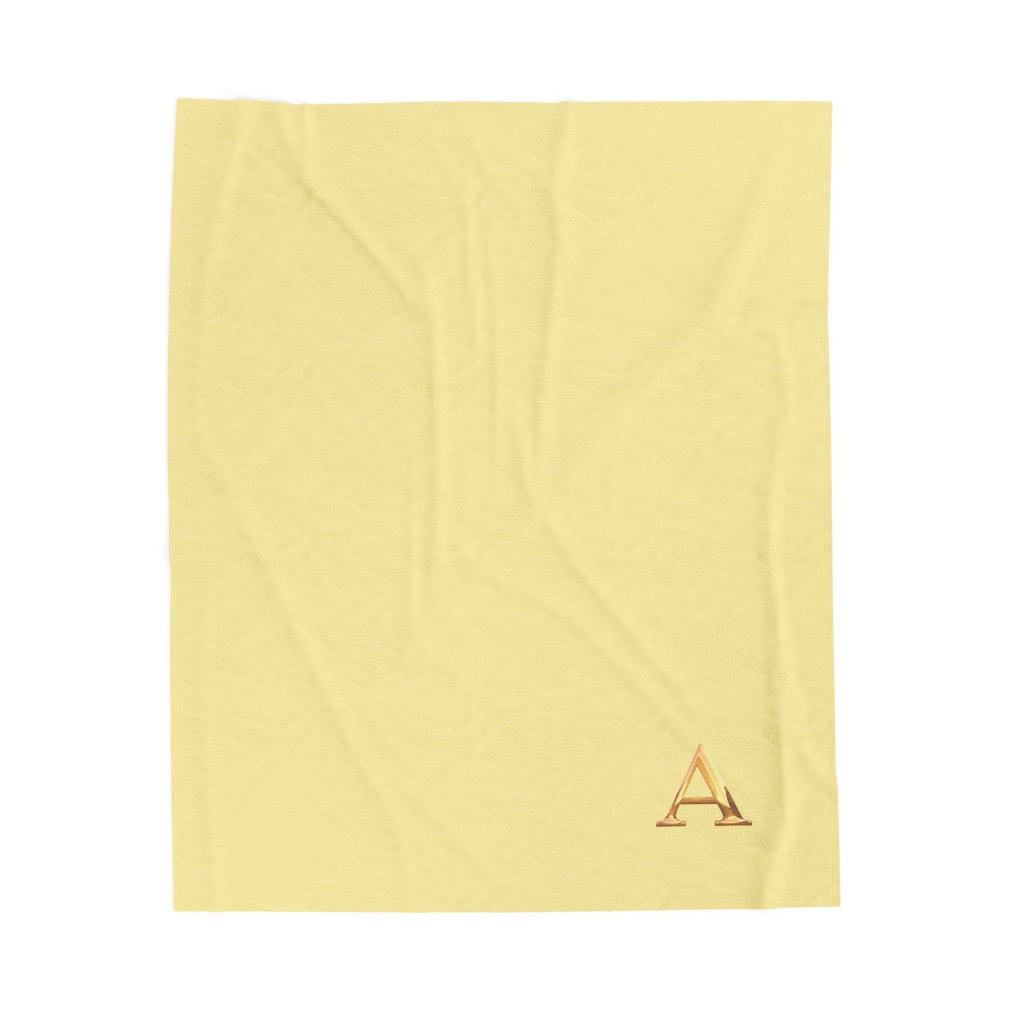 Cozy Velveteen Plush Blanket - Soft Yellow and White Letter A