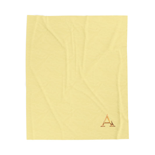 Cozy Velveteen Plush Blanket - Soft Yellow and White Letter A