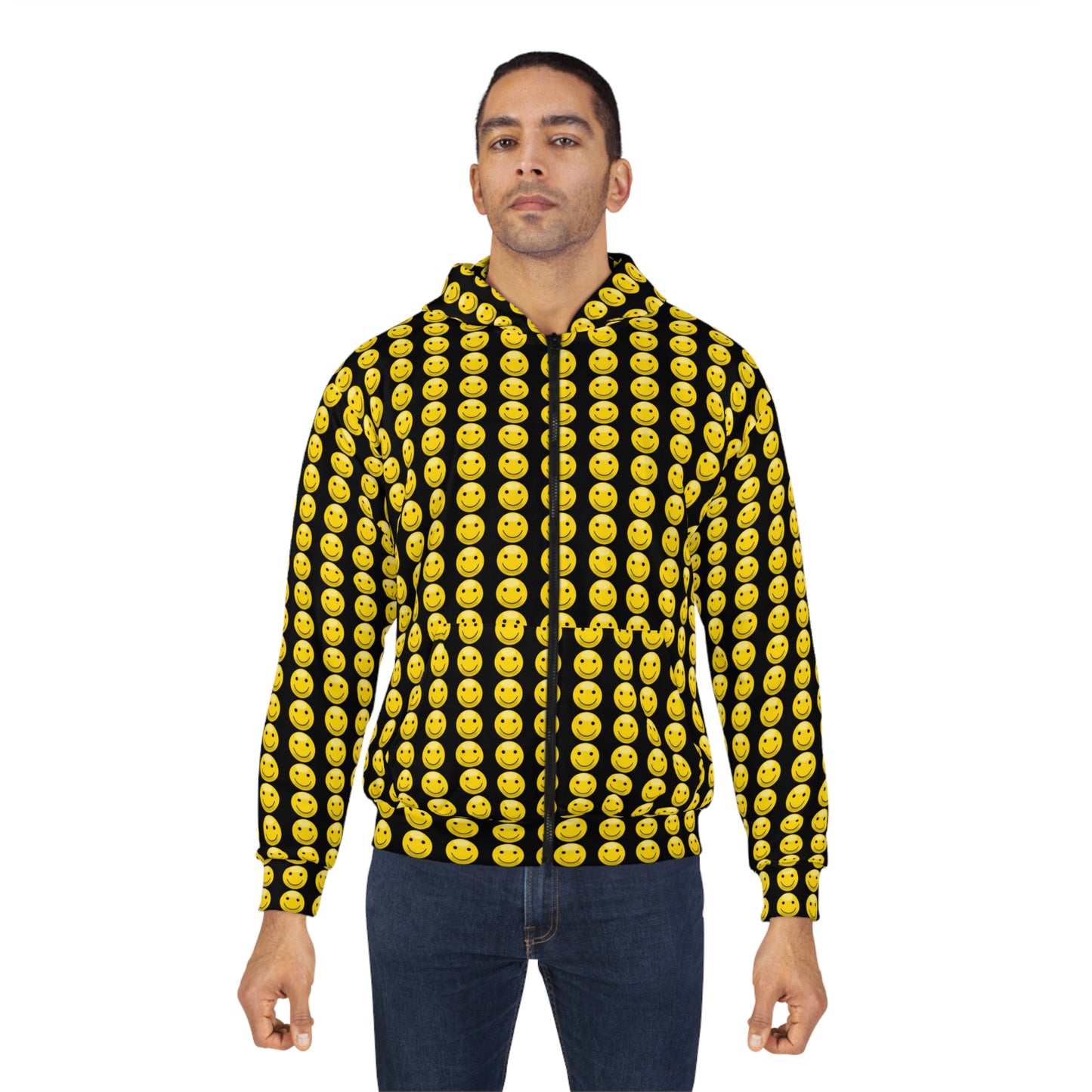 Happy Emoji Unisex Zip Hoodie, Fun Apparel for Casual Wear, Perfect for Birthdays, Parties, Holidays, or Just Chilling