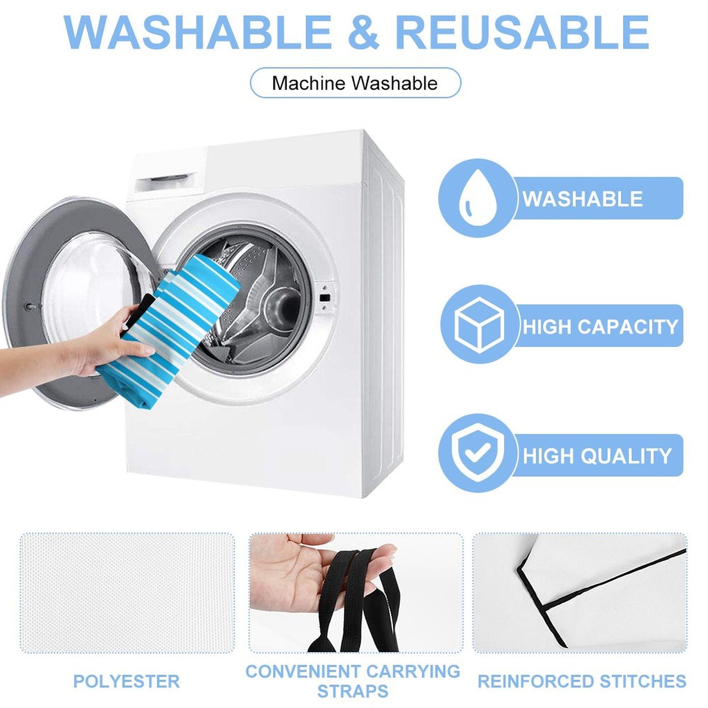 Large One Shoulder Shopping Bag Blue Stripes