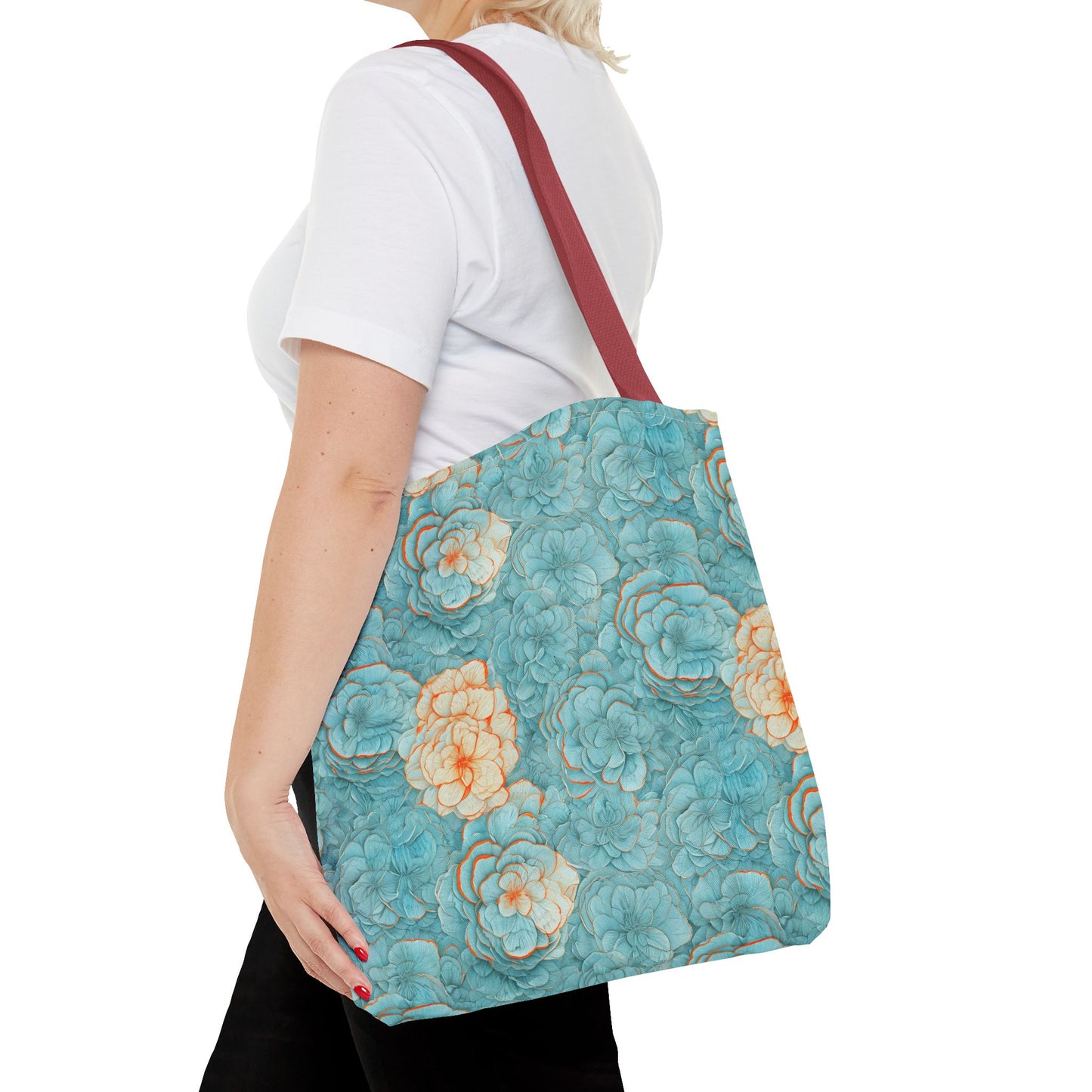 Floral Watercolor Tote Bag — Teal Succulent Pattern